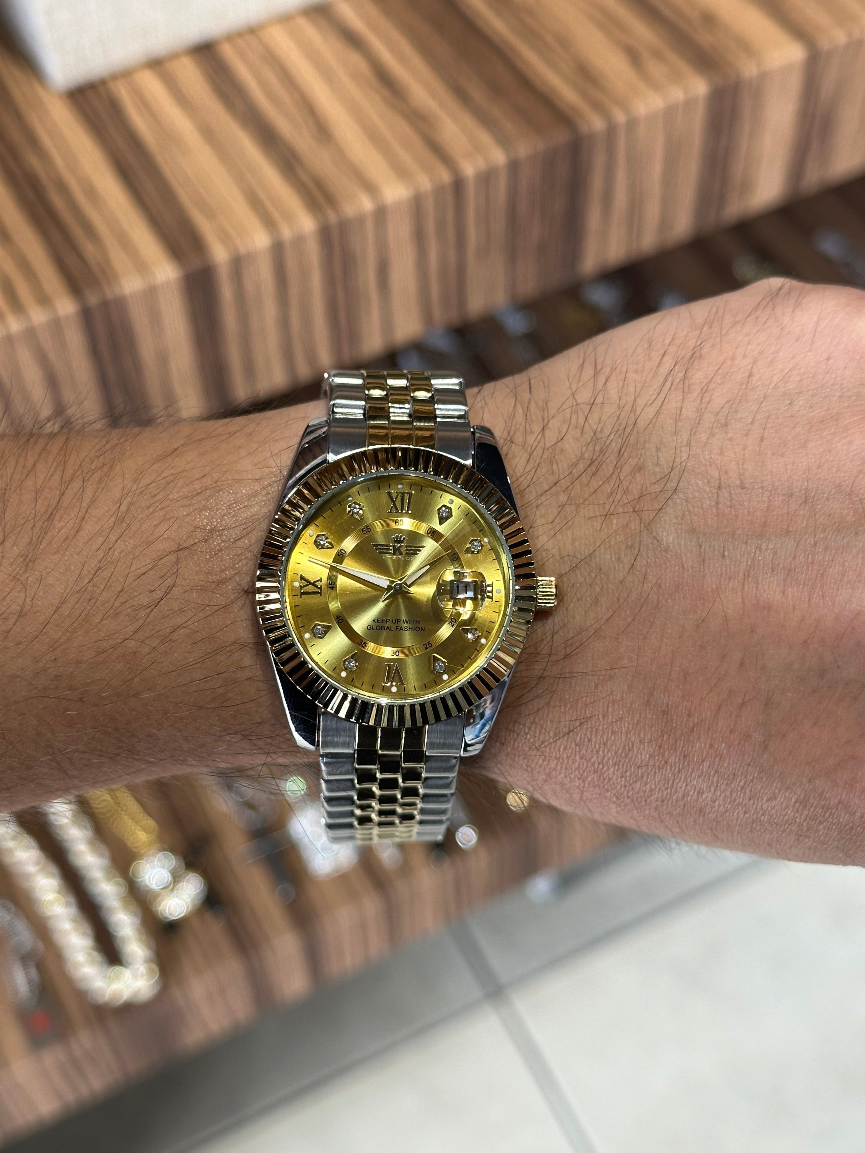 Reloj Tipo Rlx Combinado Dorado