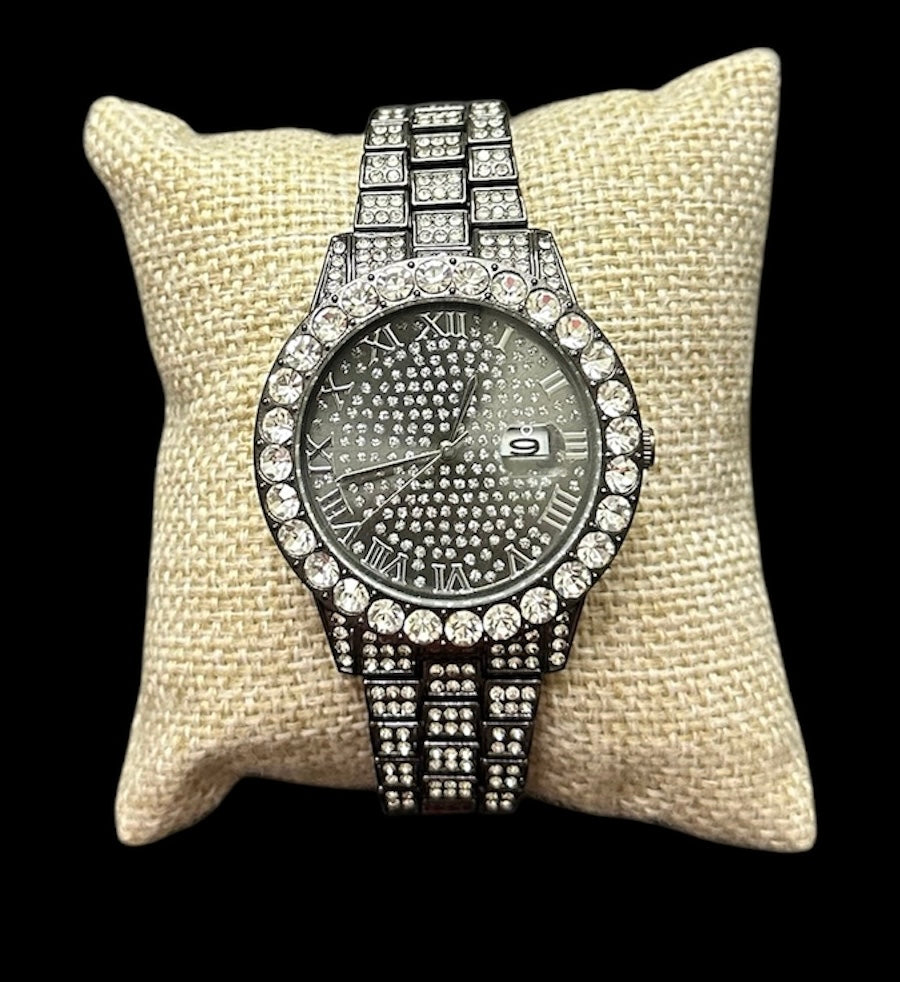 Reloj Negro Zirconias Cara Redondo
