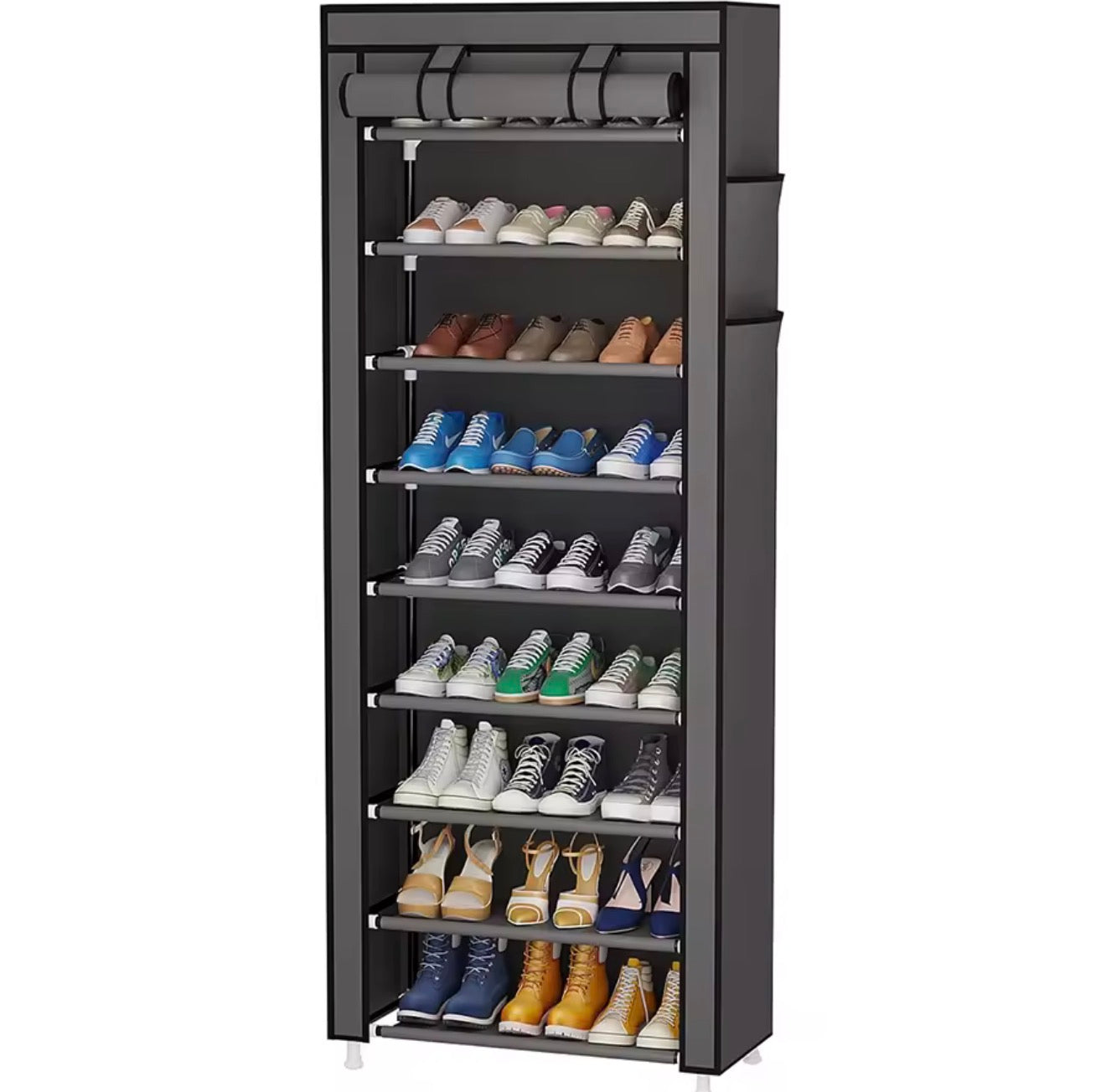 Zapatera con Cubierta de Tela 9 Niveles – Estructura de Acero, Organizador de Zapatos