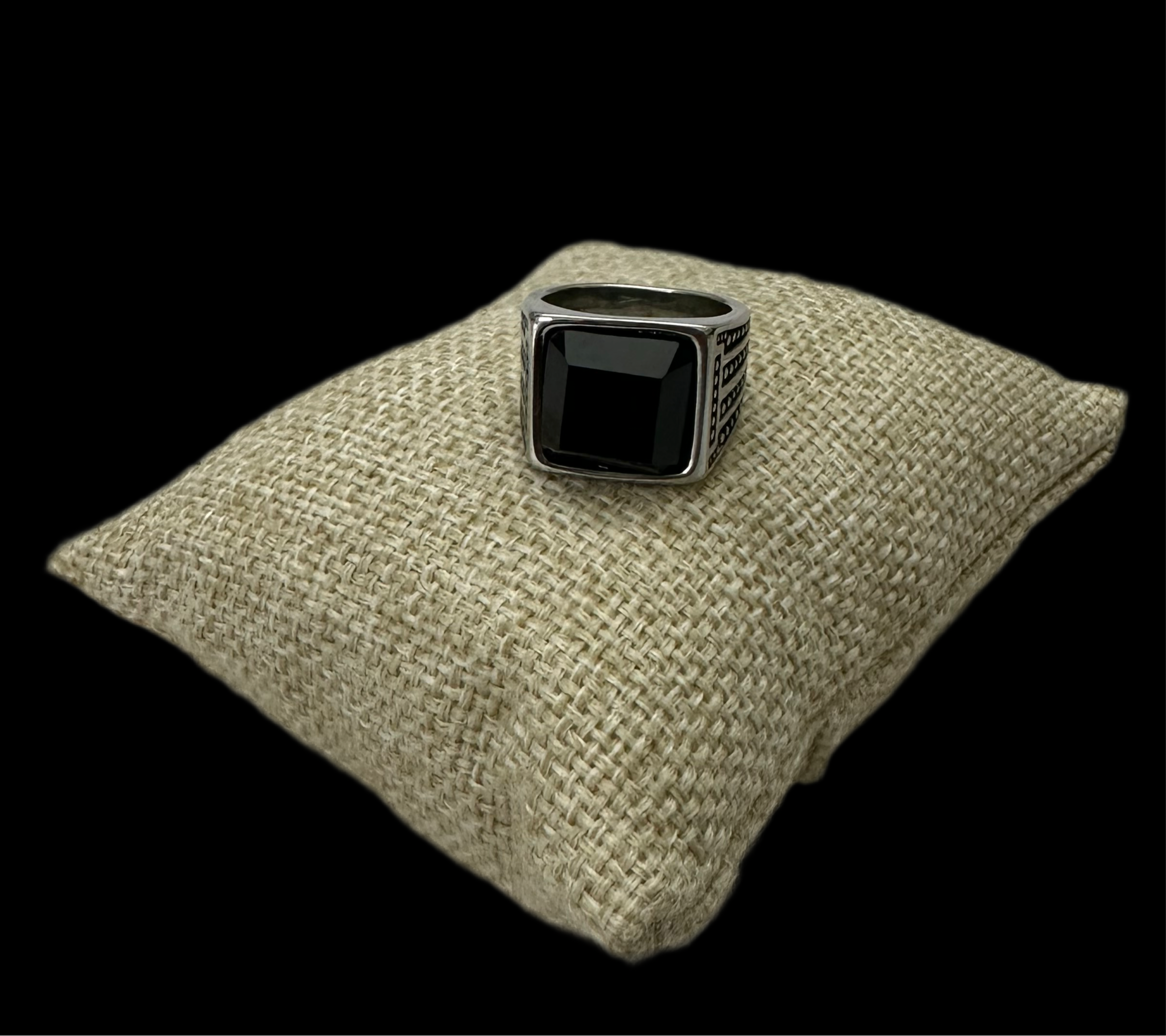 Anillo Piedra Negra Acero