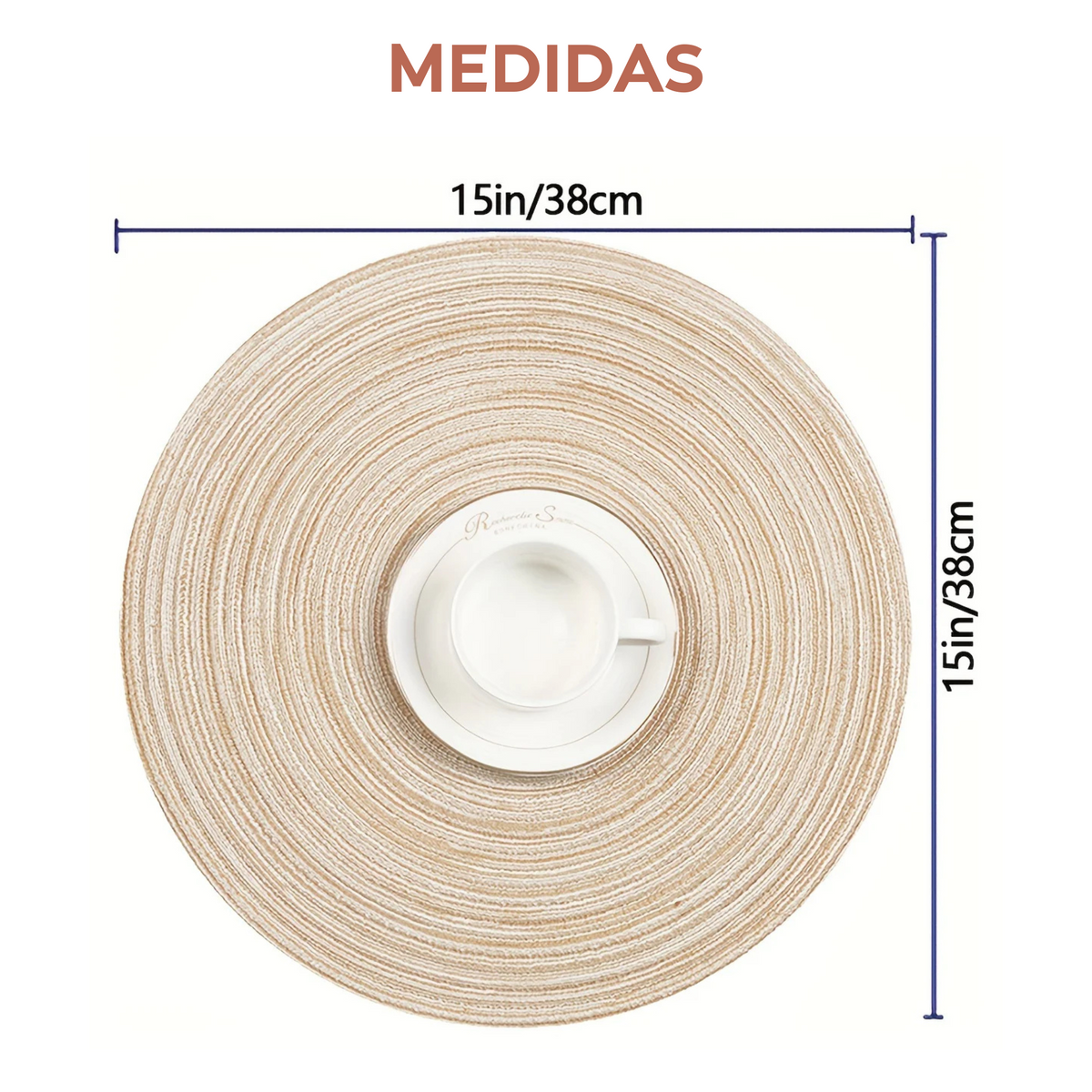 Set de 6 Manteles Individuales Premium Redondos Trenzados - Lavables, Impermeables, Antideslizantes y Resistentes al Calor