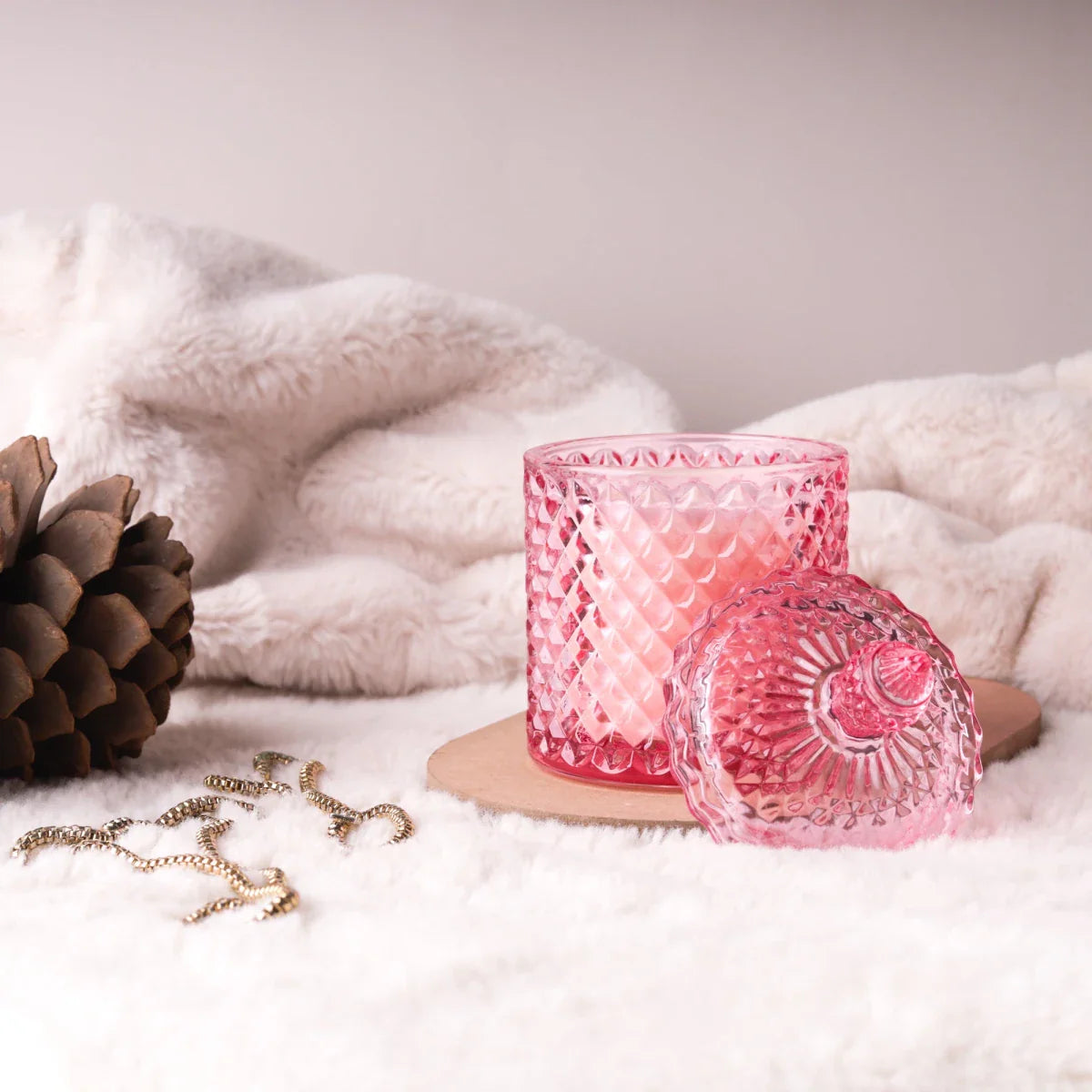 300ml - París Vaso de lujo de vidrio para velas - Frasco Pink Brillante