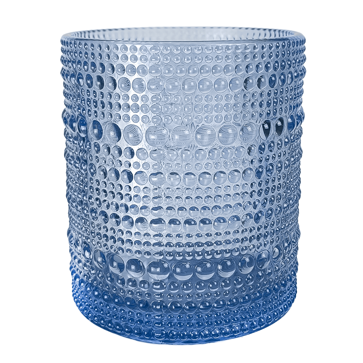 300ml - Tahití Vaso de vidrio con Diseño Perlado para velas - Frasco Azul Transparente