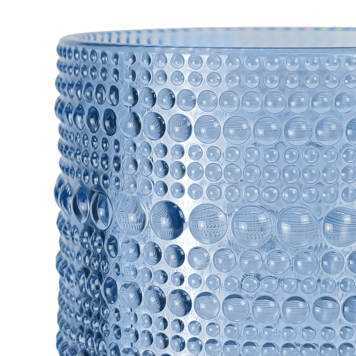 300ml - Tahití Vaso de vidrio con Diseño Perlado para velas - Frasco Azul Transparente
