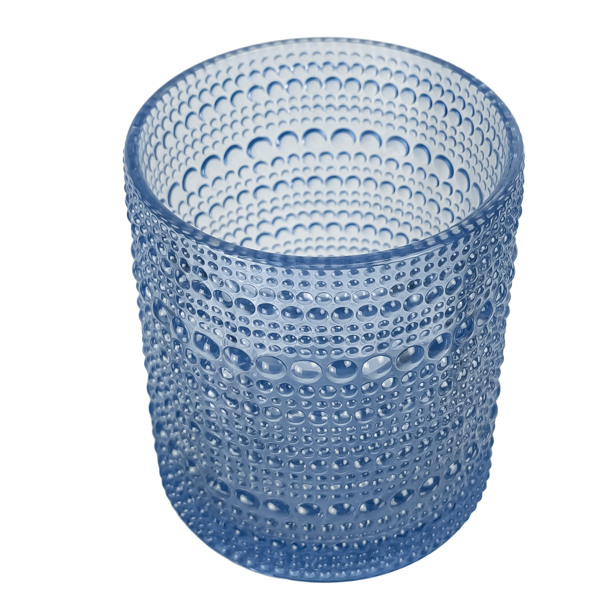 300ml - Tahití Vaso de vidrio con Diseño Perlado para velas - Frasco Azul Transparente