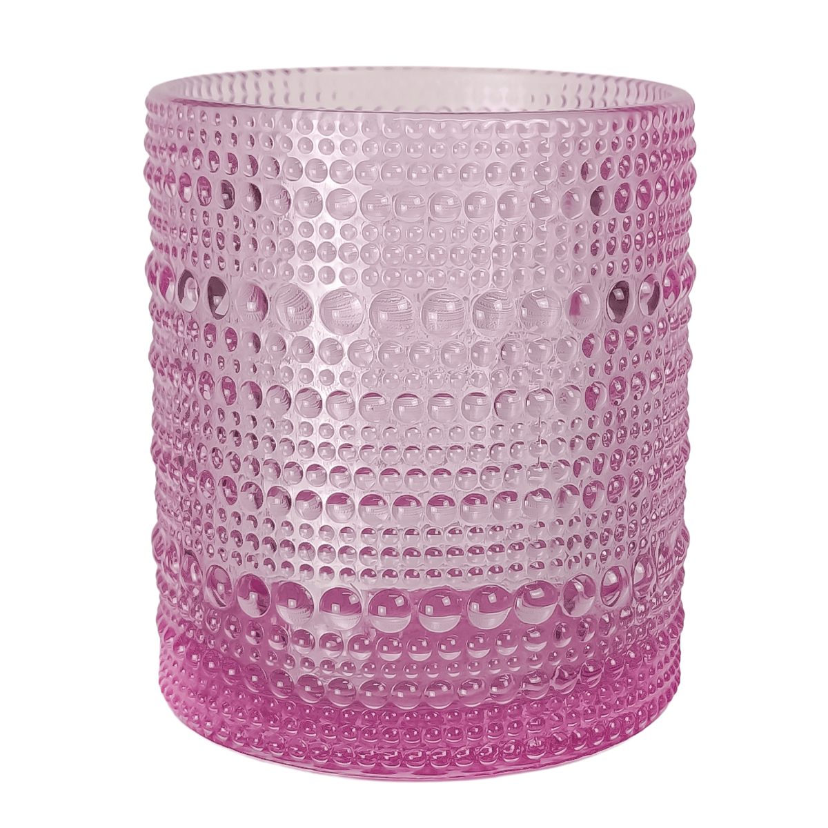 EOL - 300ml - Tahití Vaso de vidrio con Diseño Perlado para velas - Frasco Morado Transparente