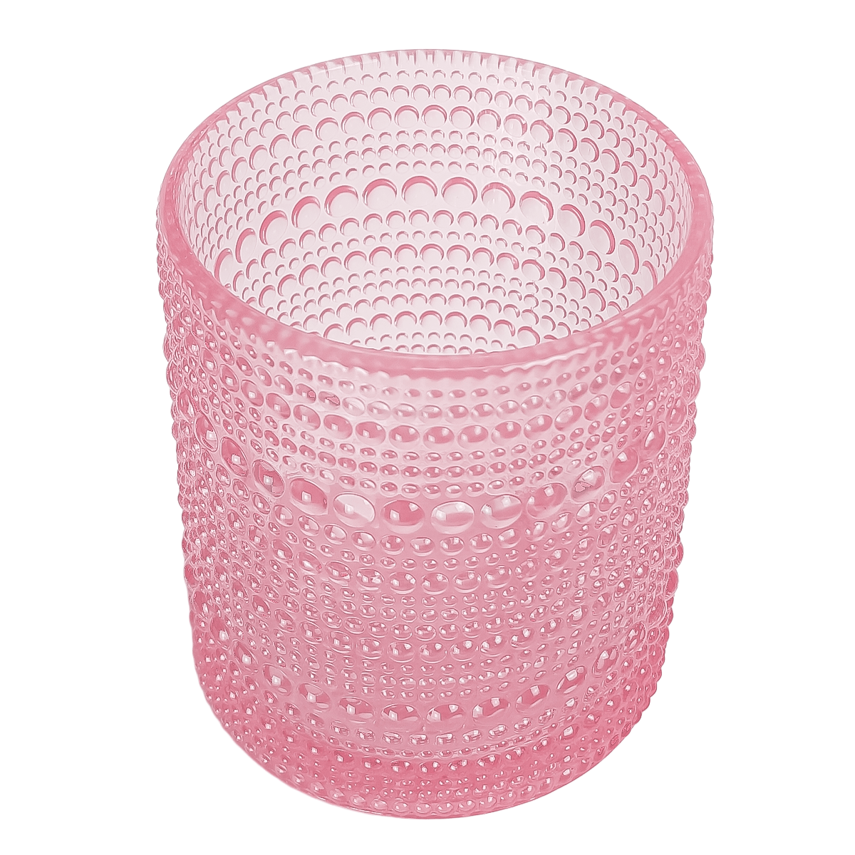 300ml - Tahití Vaso de vidrio con Diseño Perlado para velas - Frasco Rosa Transparente