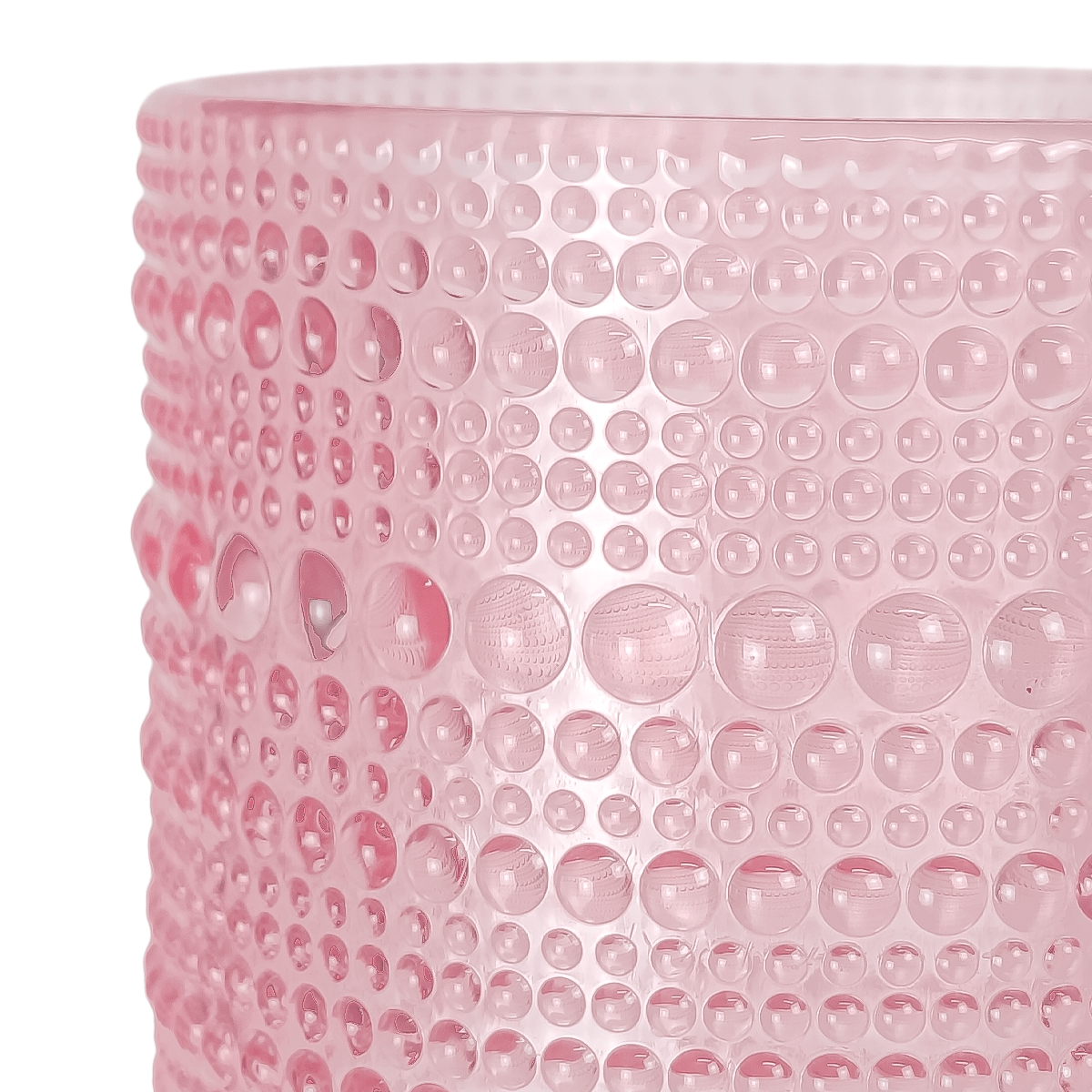 300ml - Tahití Vaso de vidrio con Diseño Perlado para velas - Frasco Rosa Transparente