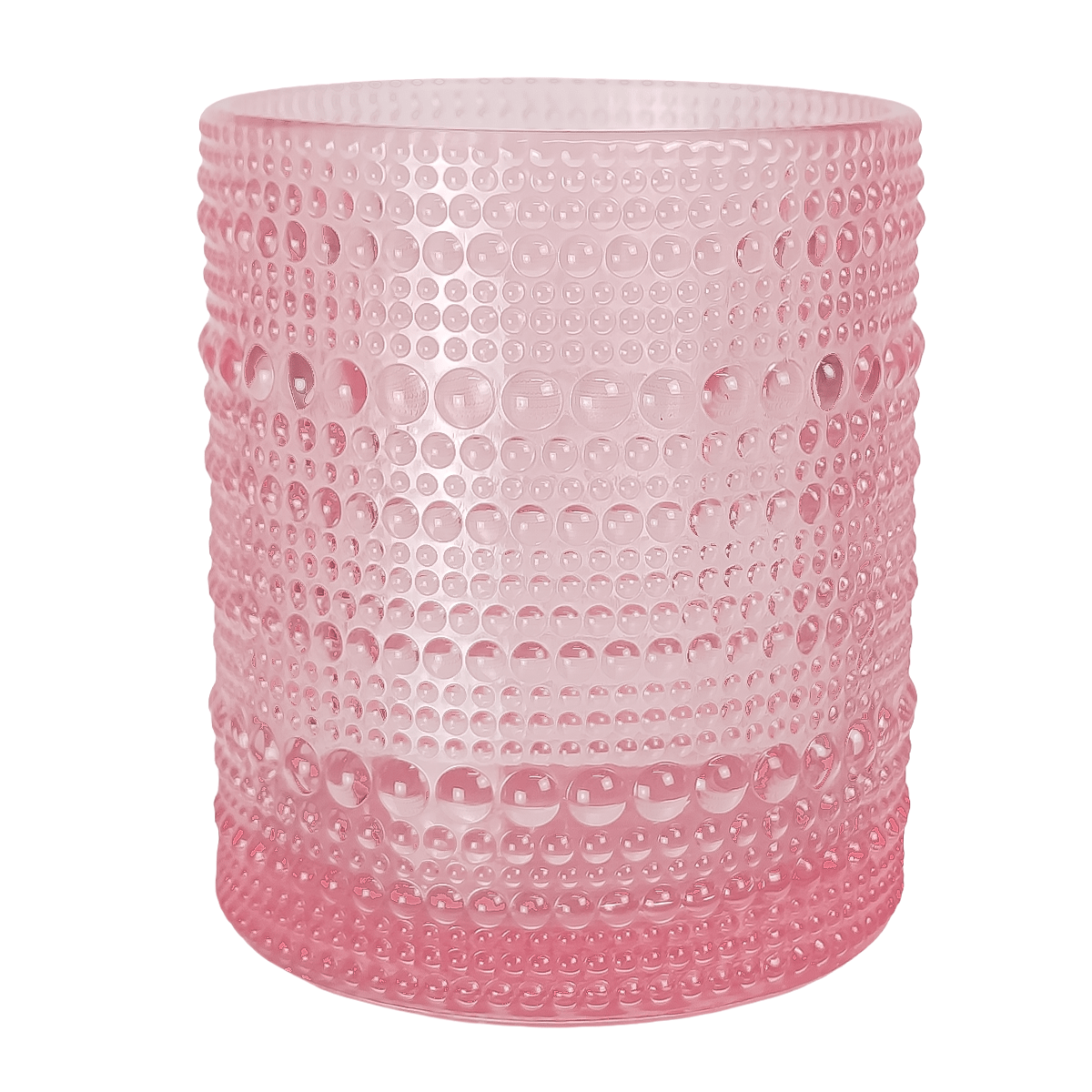 300ml - Tahití Vaso de vidrio con Diseño Perlado para velas - Frasco Rosa Transparente
