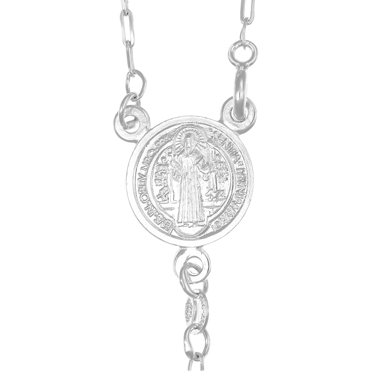 Rosario De Plata Ley 925 Con Bola Diamantada De 55 Cm