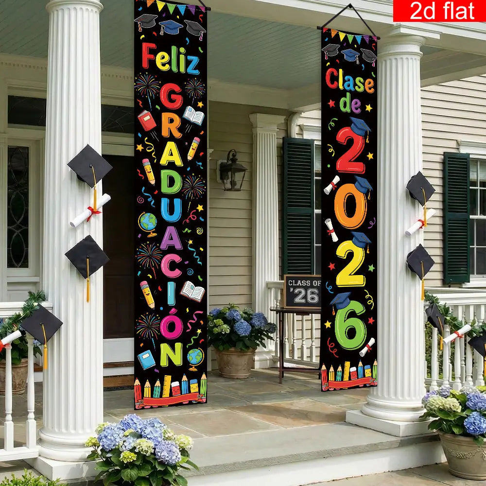 Banner para puerta principal con tema de graduación 2026,