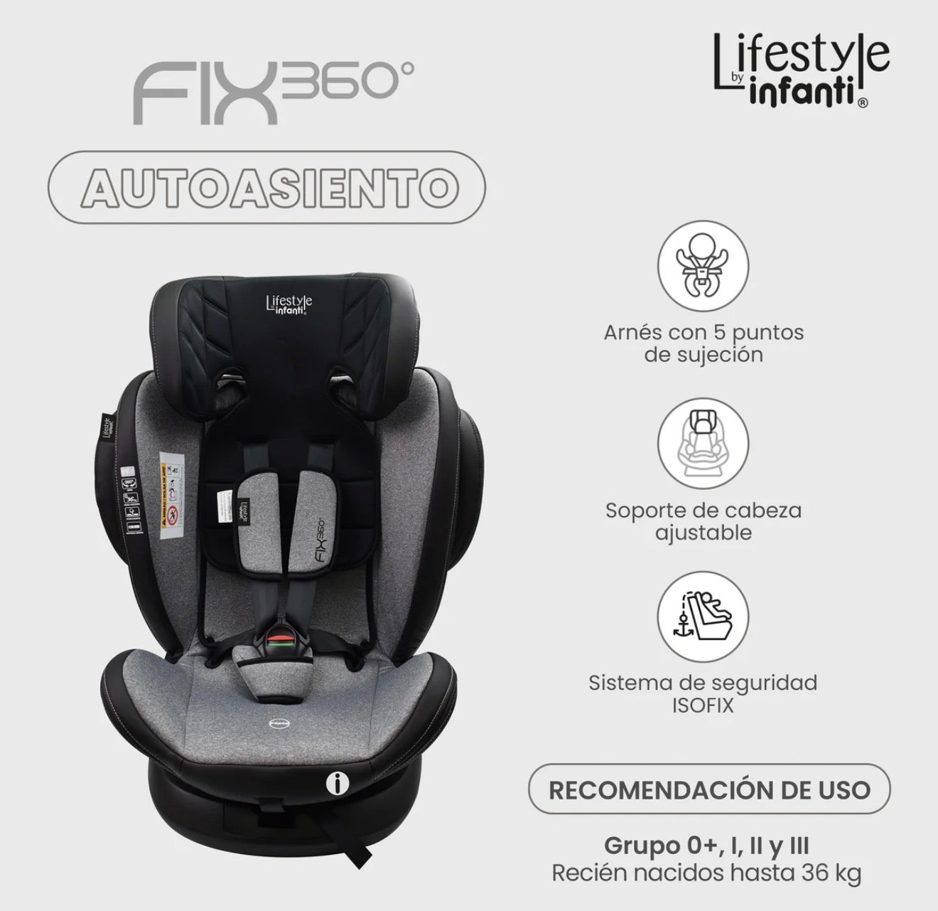 Autoasiento Para Bebé Fix 360° Negro Lifestyle By Infanti