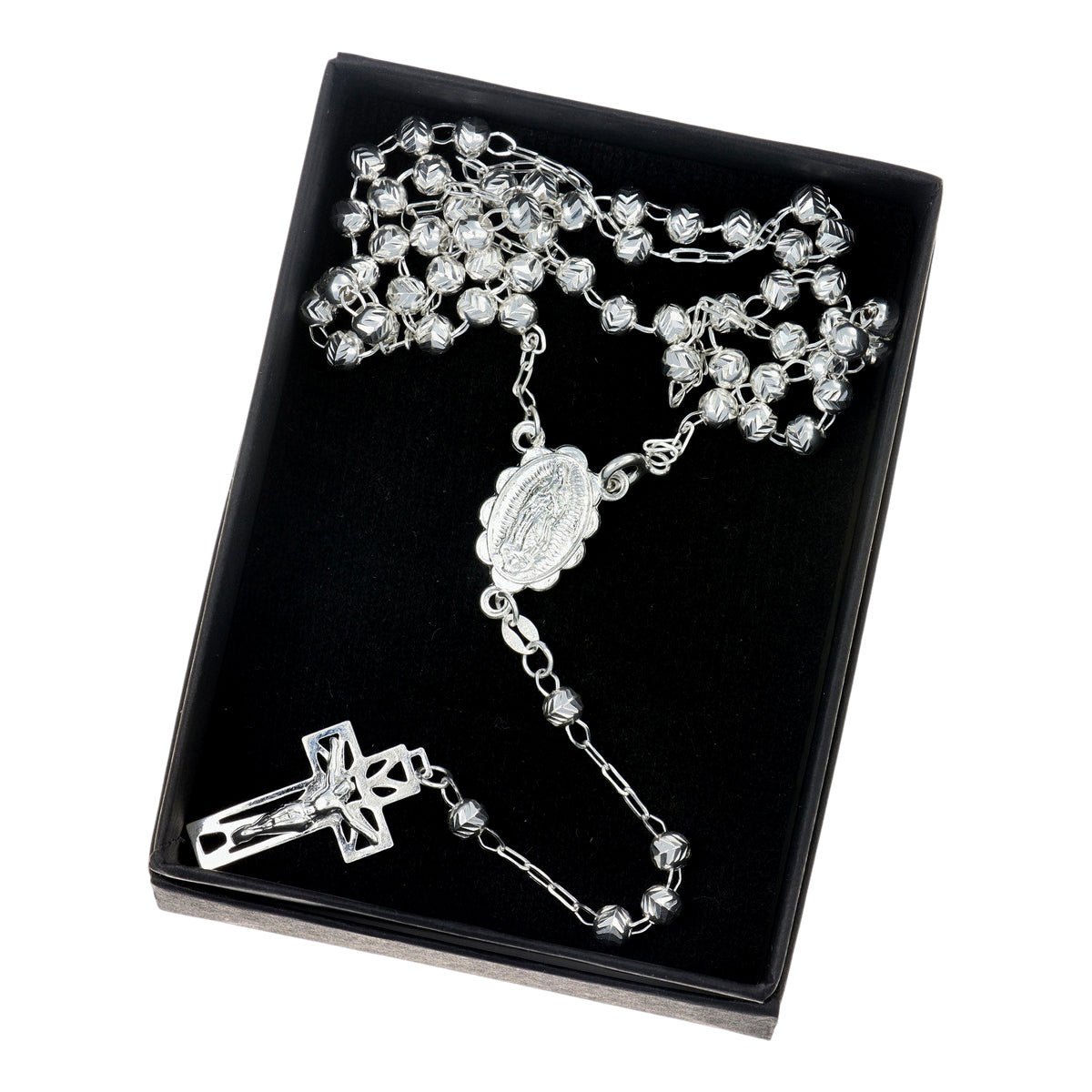 Rosario De Plata Ley 925 Con Bola Diamantada De 55 Cm