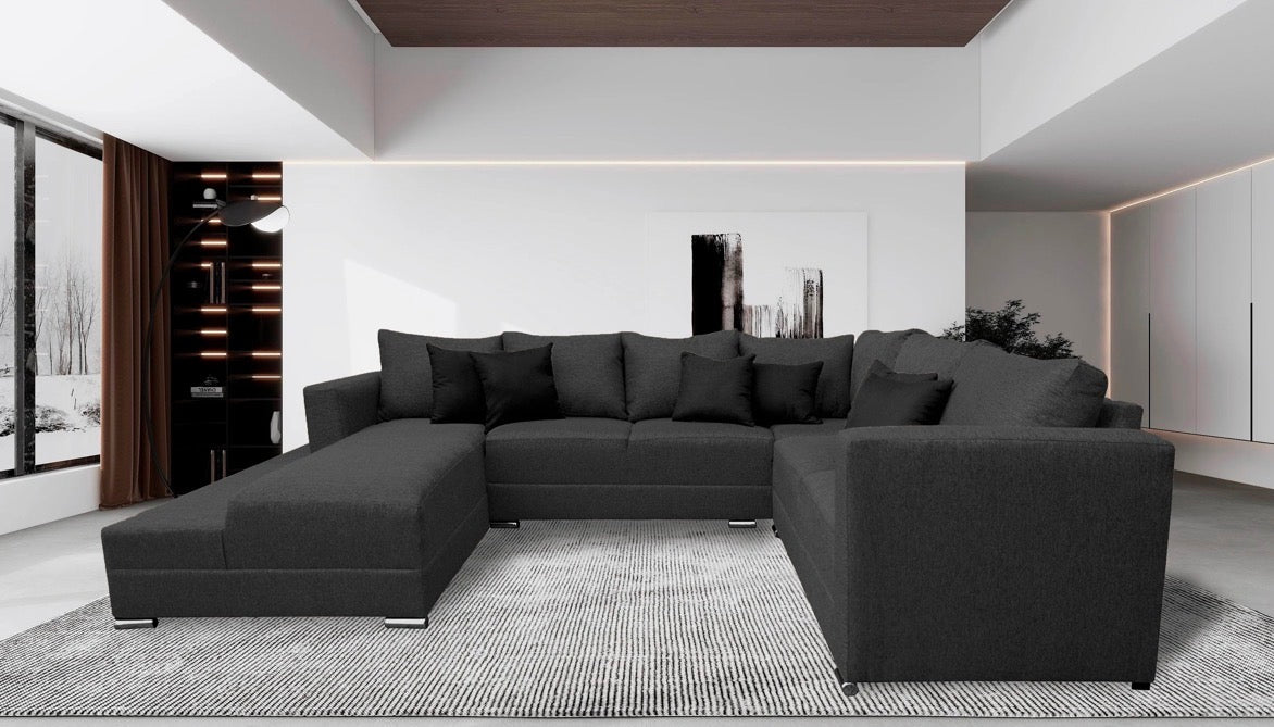 Sala Corbel - Esquinera en "U" Gris Oxford, 200x315x255 cm, 4 salas en 1