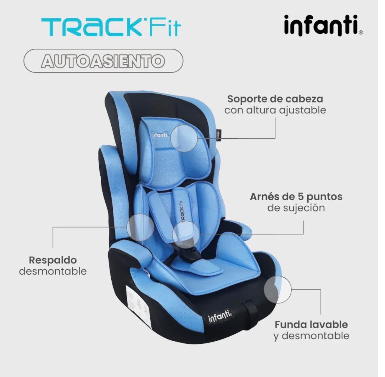 Autoasiento Infanti Track Fit Booster Grupo 1, 2 y 3 Anclaje Universal