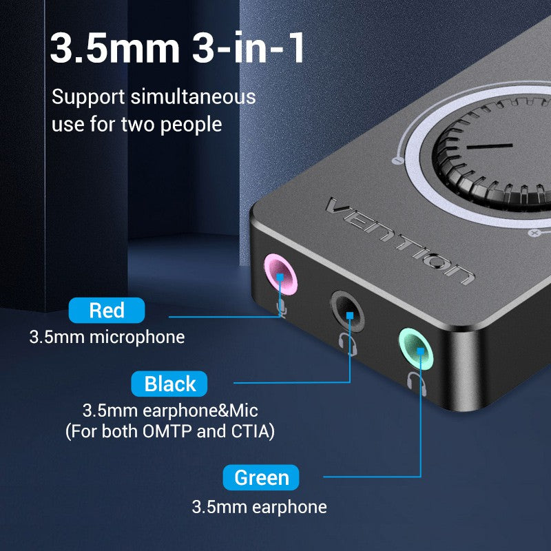 Vention Tarjeta De Sonido USB Externo Estéreo Adaptador Con Control De Volumen