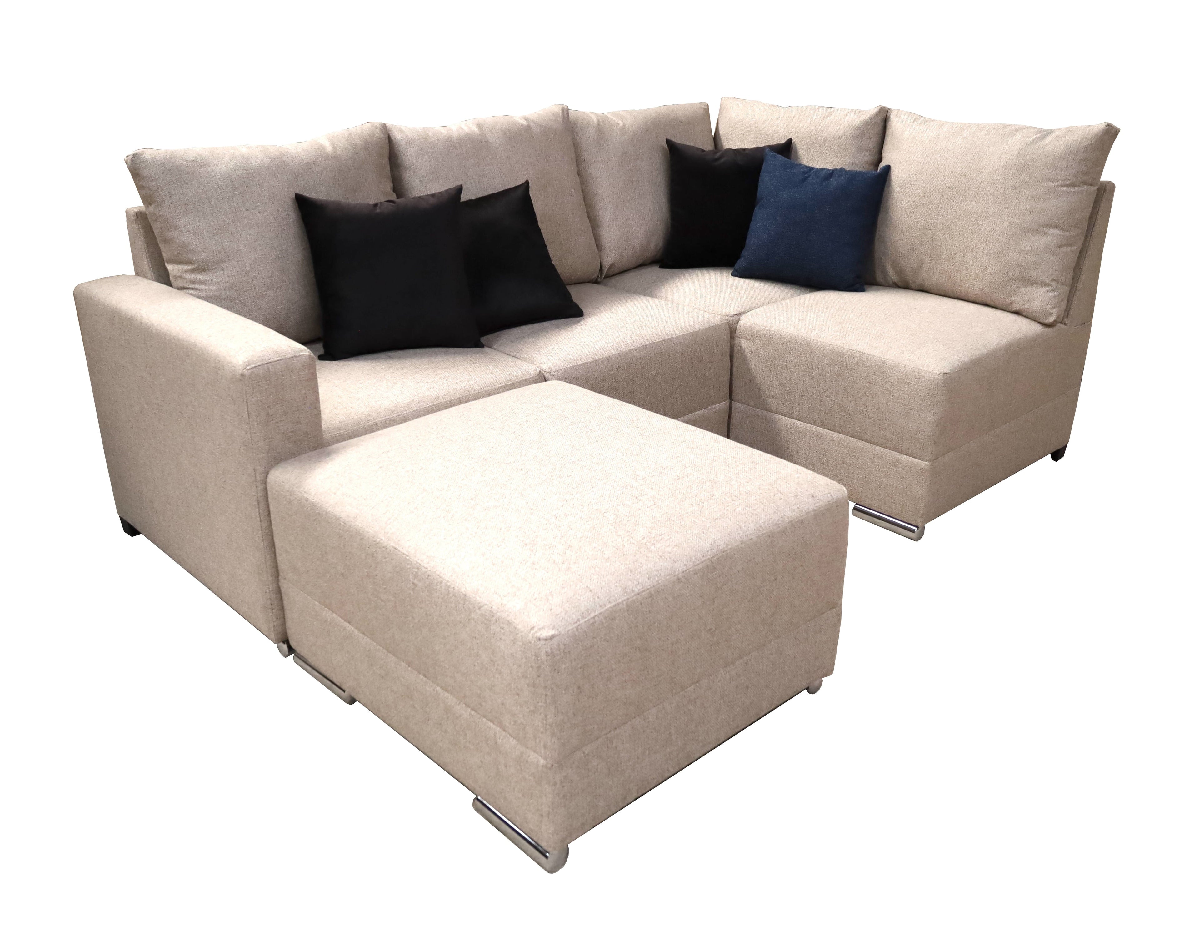 Sala Esquinera El Bazar Store Frigg Gris Oxford 230x150 cm, Tela Lino nacional, Modular