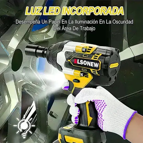 Kit De Llave De Impacto Inalámbrica 1600nm Con 2 Pilas Color Amarillo