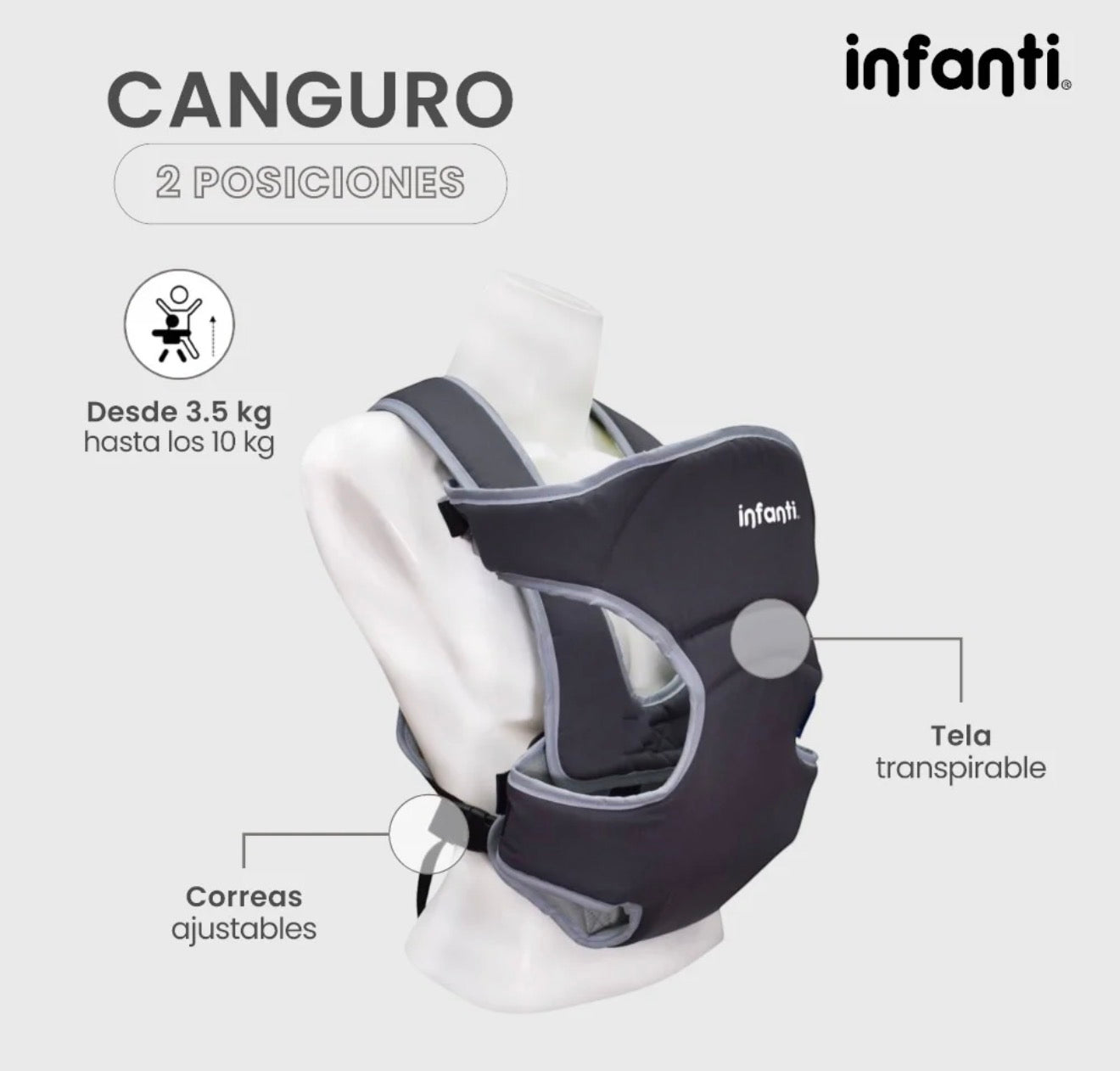Canguro Infanti 2 Posiciones Cómodo y Seguro