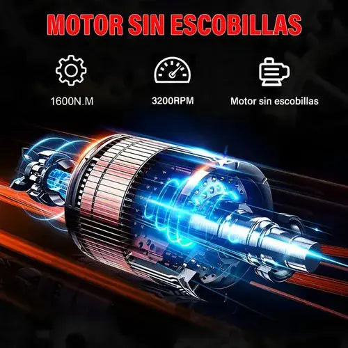 Kit De Llave De Impacto Inalámbrica 1600nm Con 2 Pilas Color Amarillo