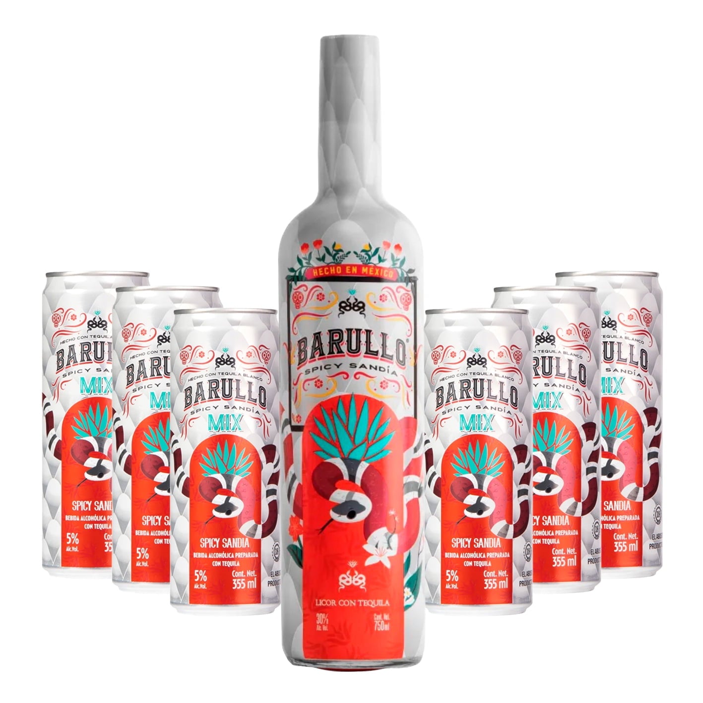 Licor con Tequila Barullo Con Luz Led 750 Ml con 6 Mix Spicy Barullo Licor con Tequila