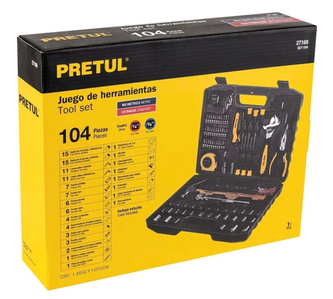 Juego de herramientas Pretul 104 piezas con estuche