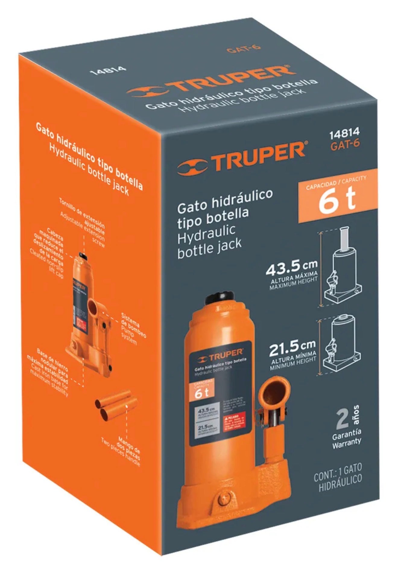 Gato hidráulico tipo botella Truper 6 toneladas