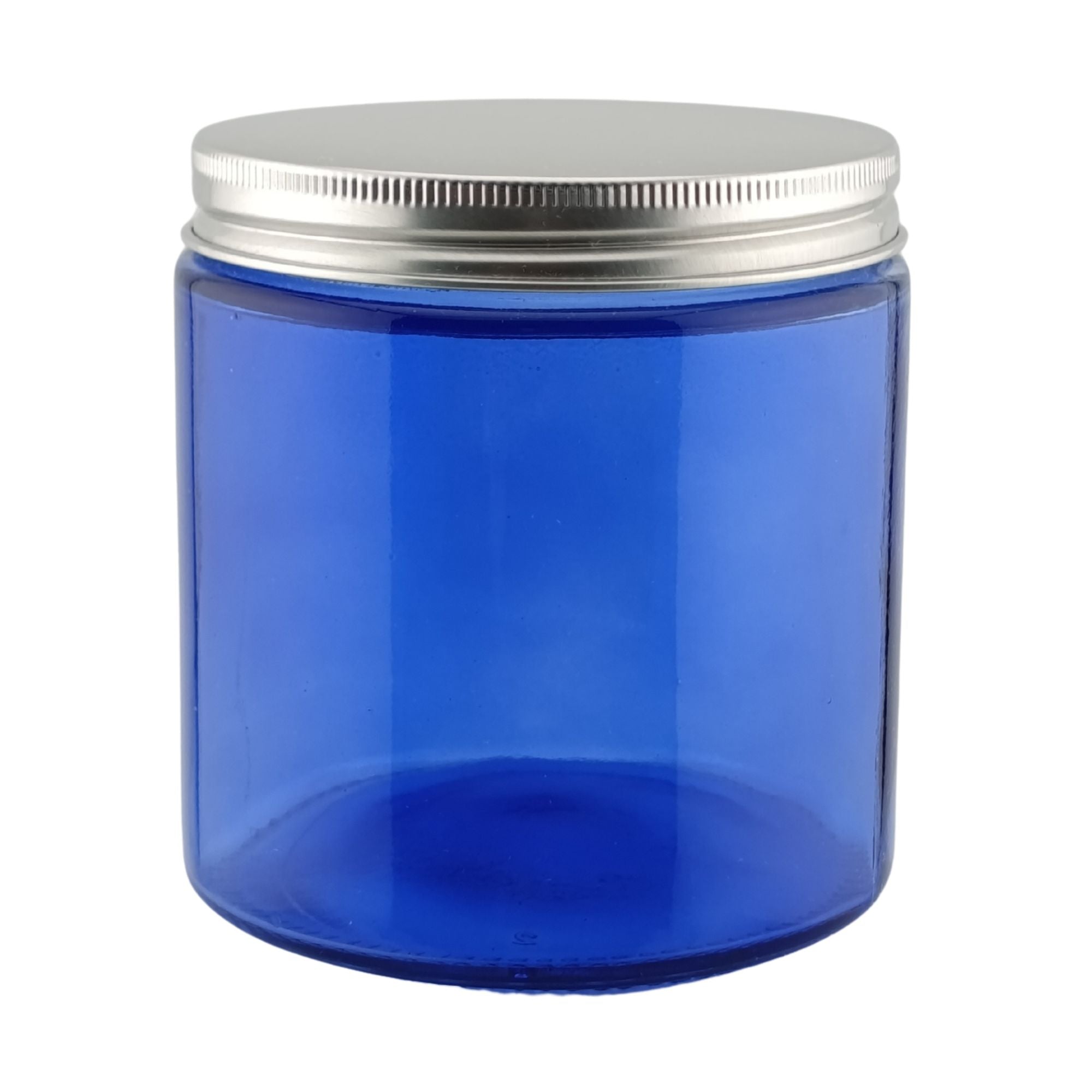 EOL - 510ml - Miami Vaso de vidrio con rosca para velas - Frasco Azul con Tapa Plateada