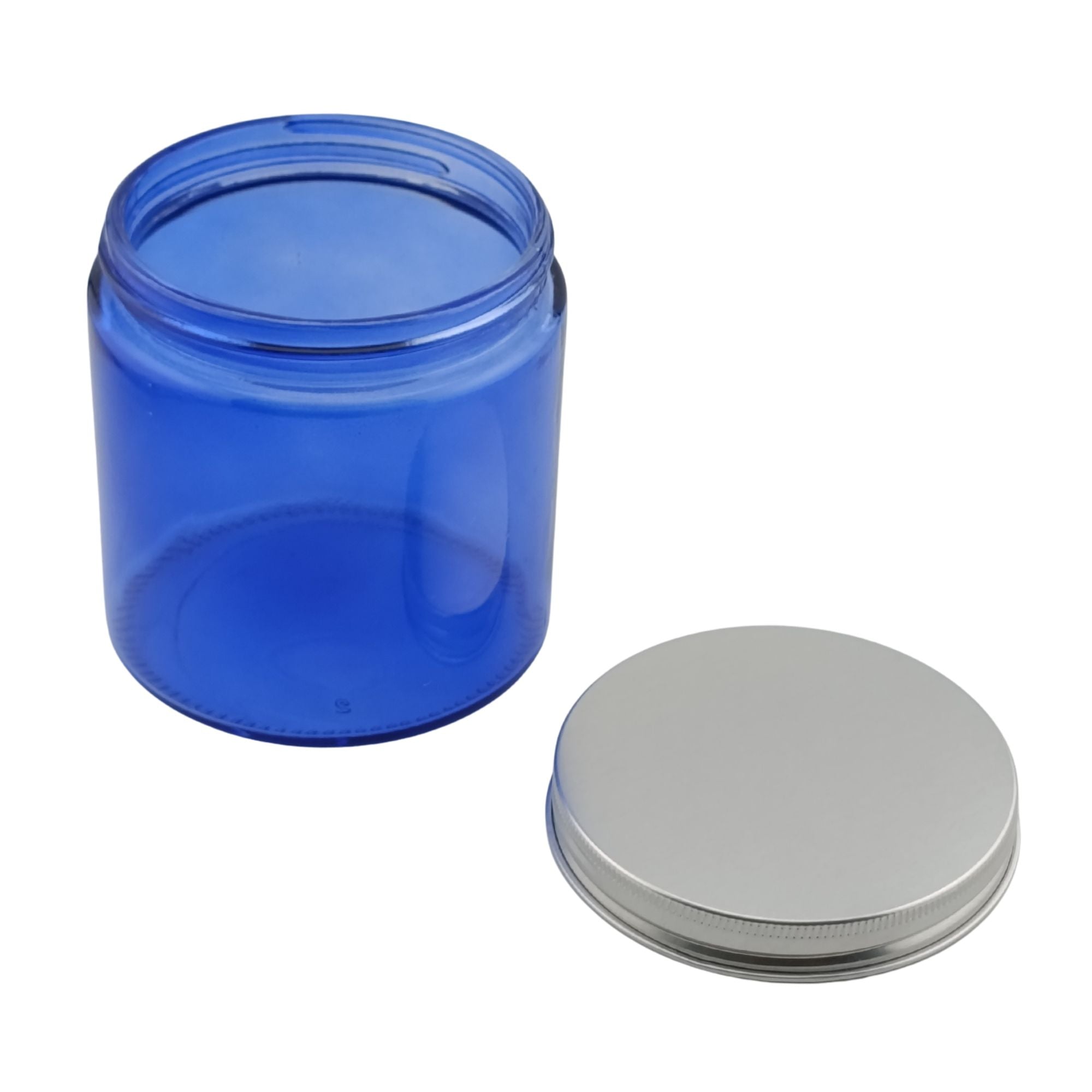 EOL - 510ml - Miami Vaso de vidrio con rosca para velas - Frasco Azul con Tapa Plateada