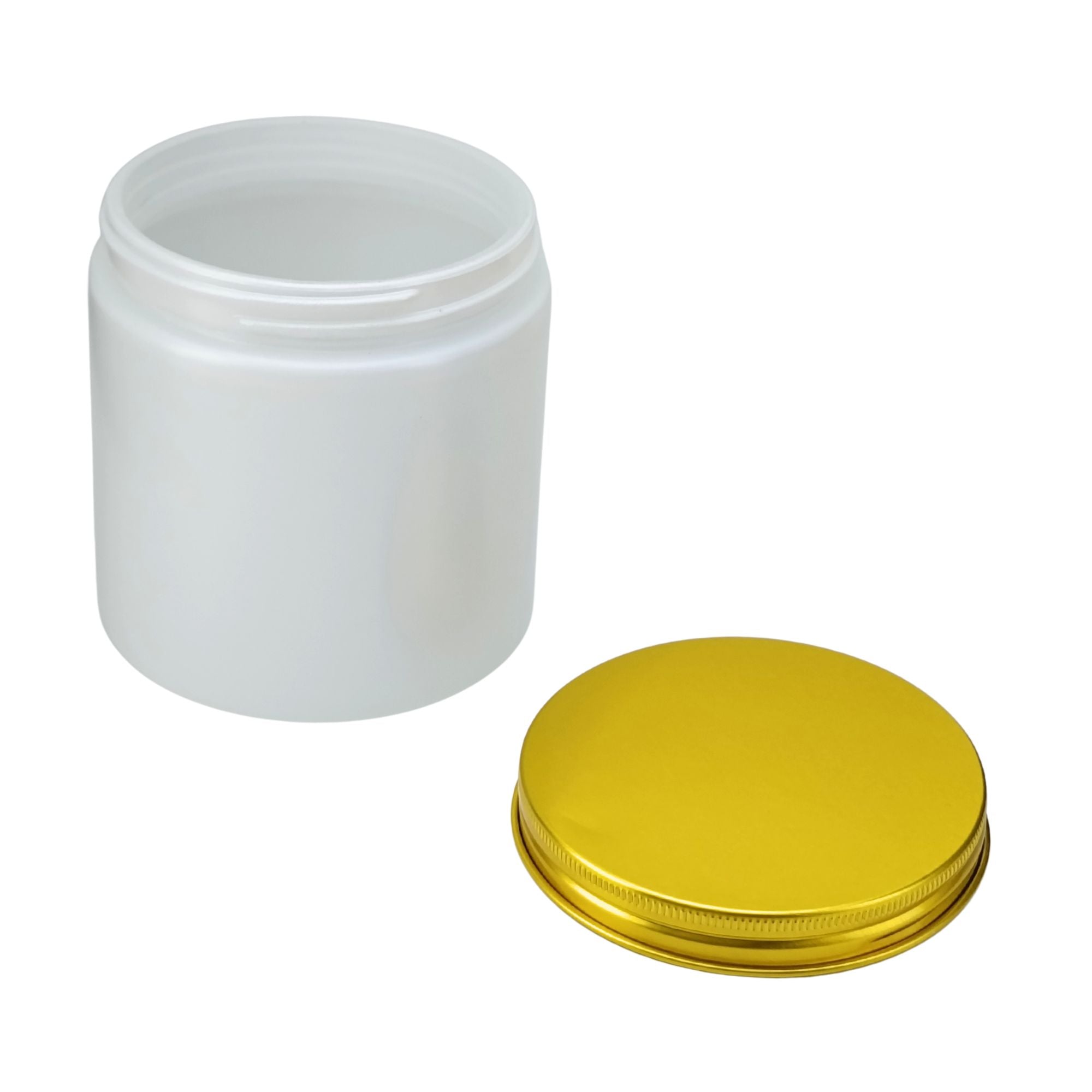 510ml - Miami Vaso de vidrio con rosca para velas - Frasco Blanco con Tapa Dorada