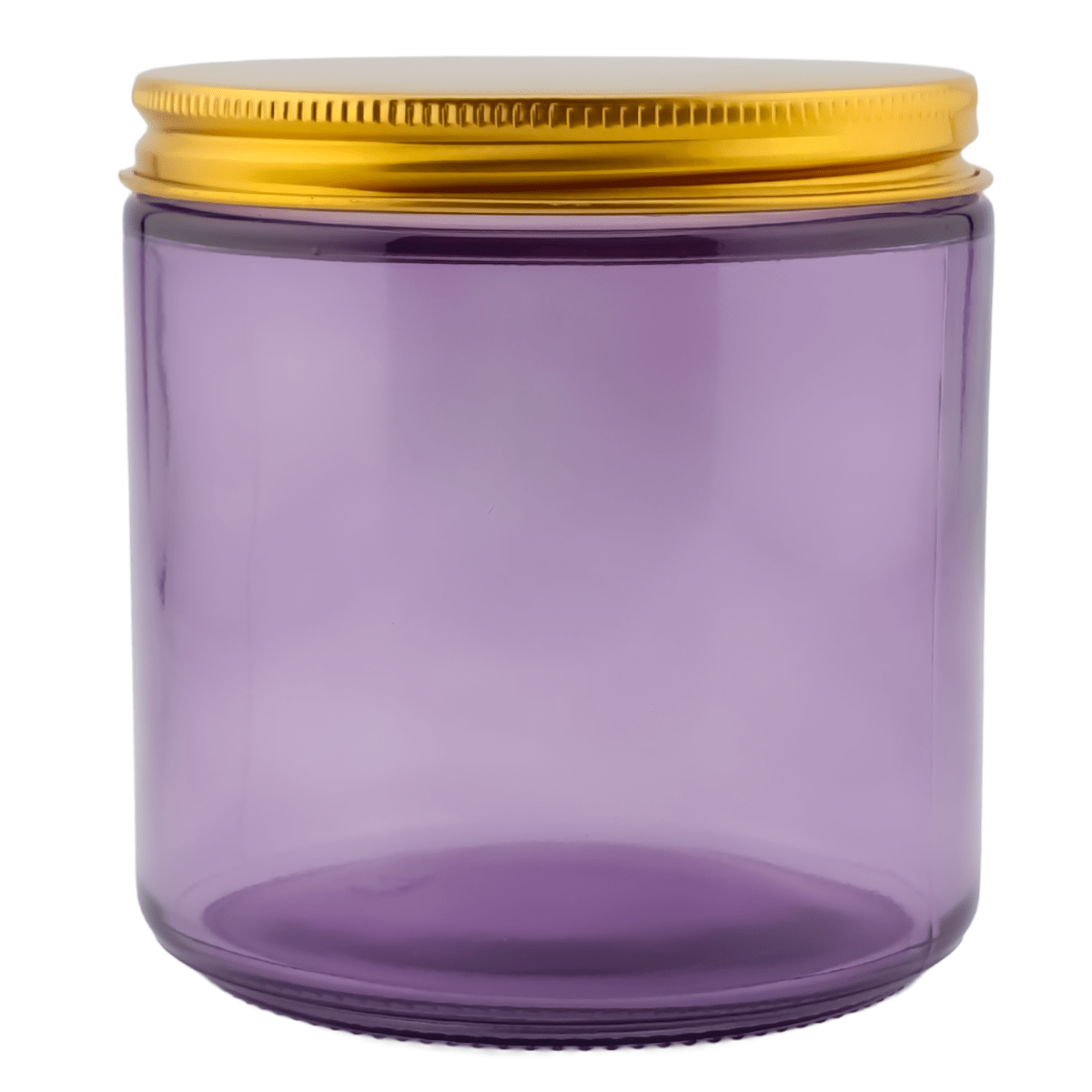 510ml - Miami Vaso de vidrio con rosca para velas - Frasco Morado con Tapa Dorada