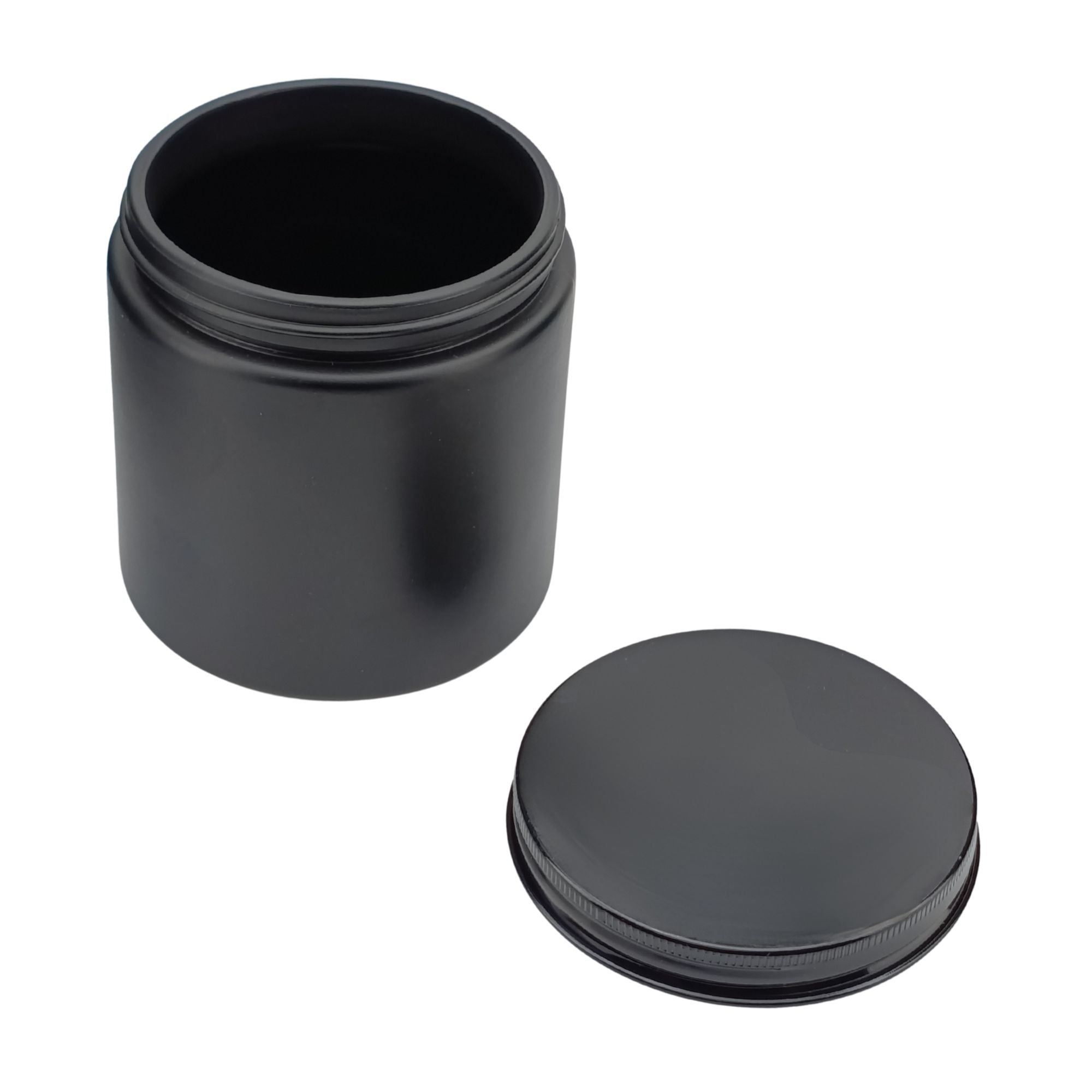 510ml - Miami Vaso de vidrio con rosca para velas - Frasco Negro Mate con Tapa Negra