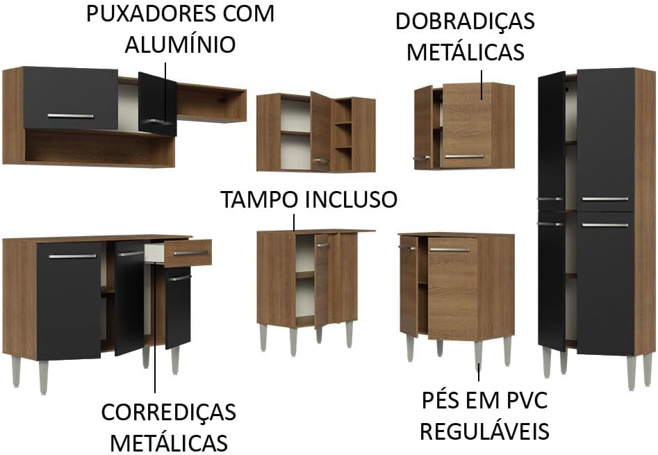 Madesa Armario Esquinero Completo 417 cm Emilly 02 - Negro/Marrón
