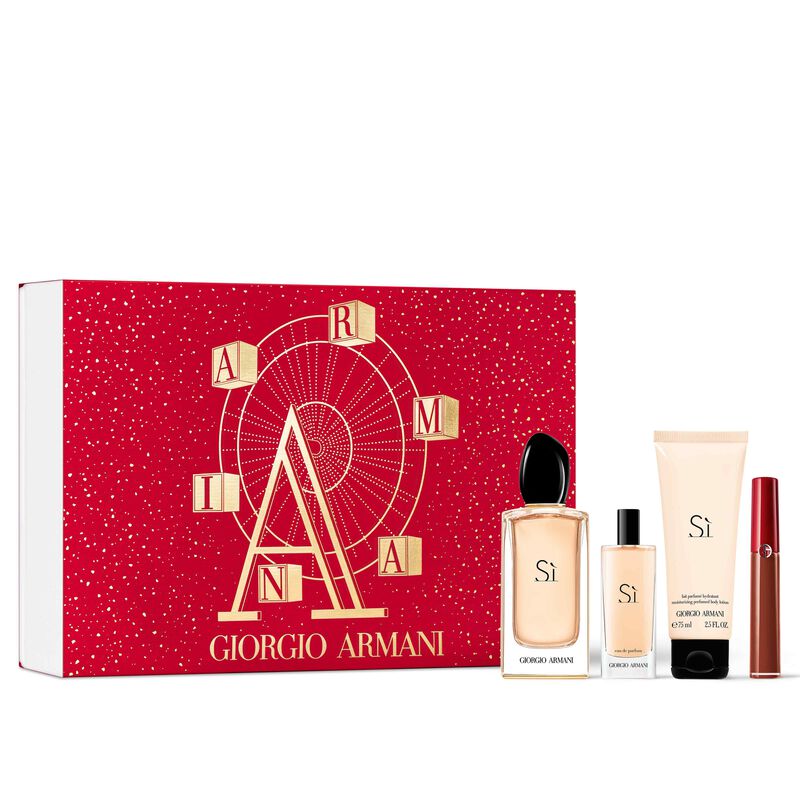 Si Armani EDP + Miniatura 15ML + Body Lotion 75ML + Lipstick 6.5ML EDP Set De Dama  100ML