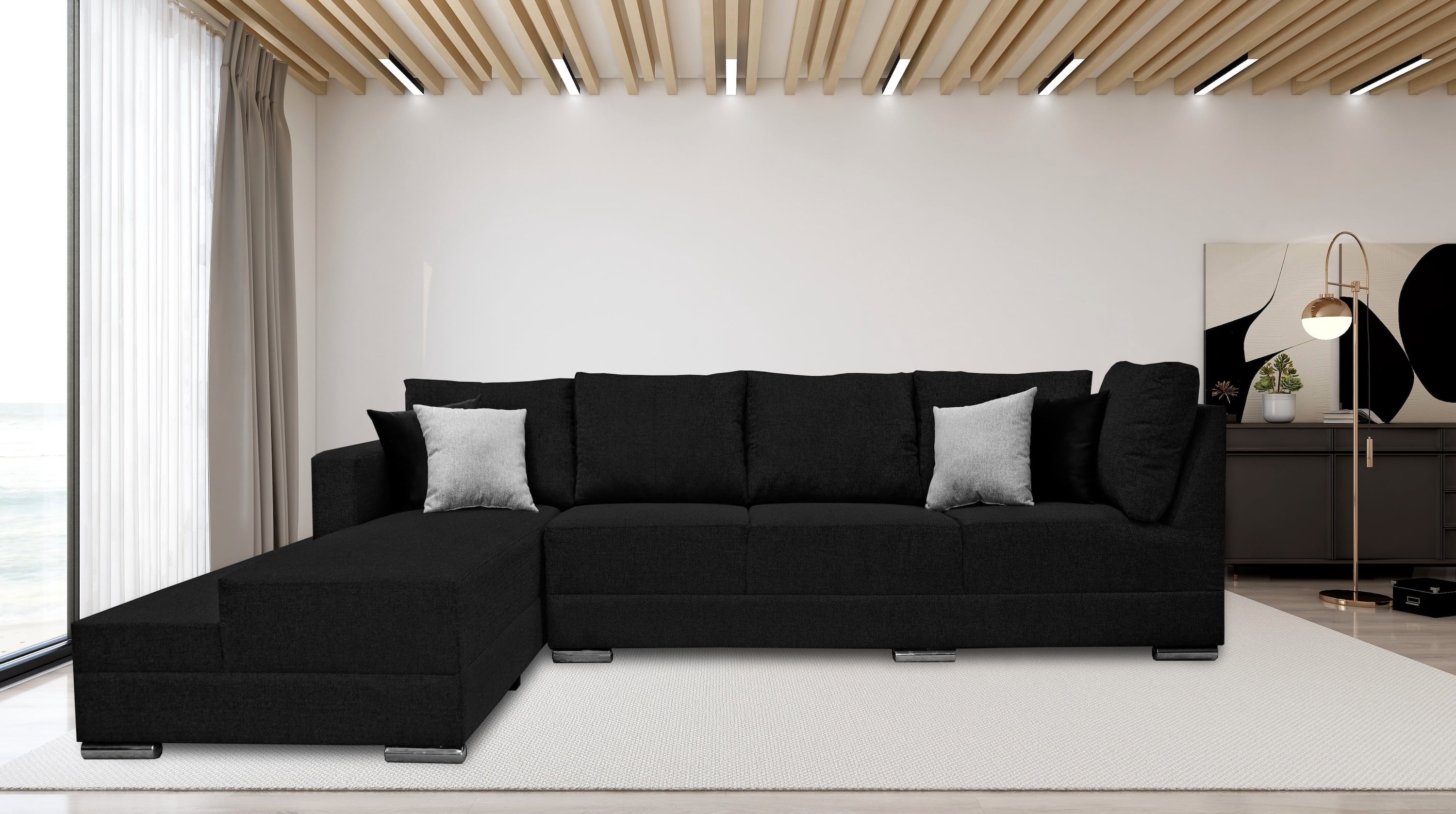 Sala esquinera EL BAZAR STORE Aquiles 260x200 cm Negro Moderna modular