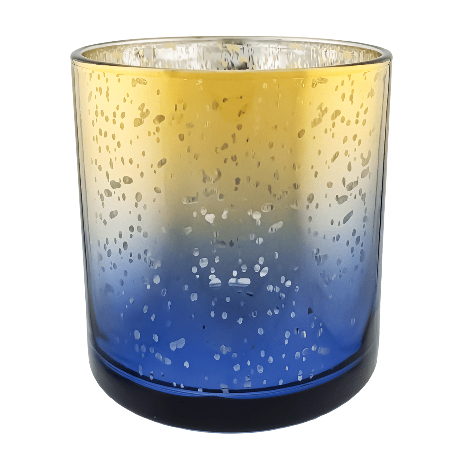 EOL - 560ml - Mónaco Vaso de vidrio para velas - Frasco Dorado y Azul con Salpicaduras Metálico