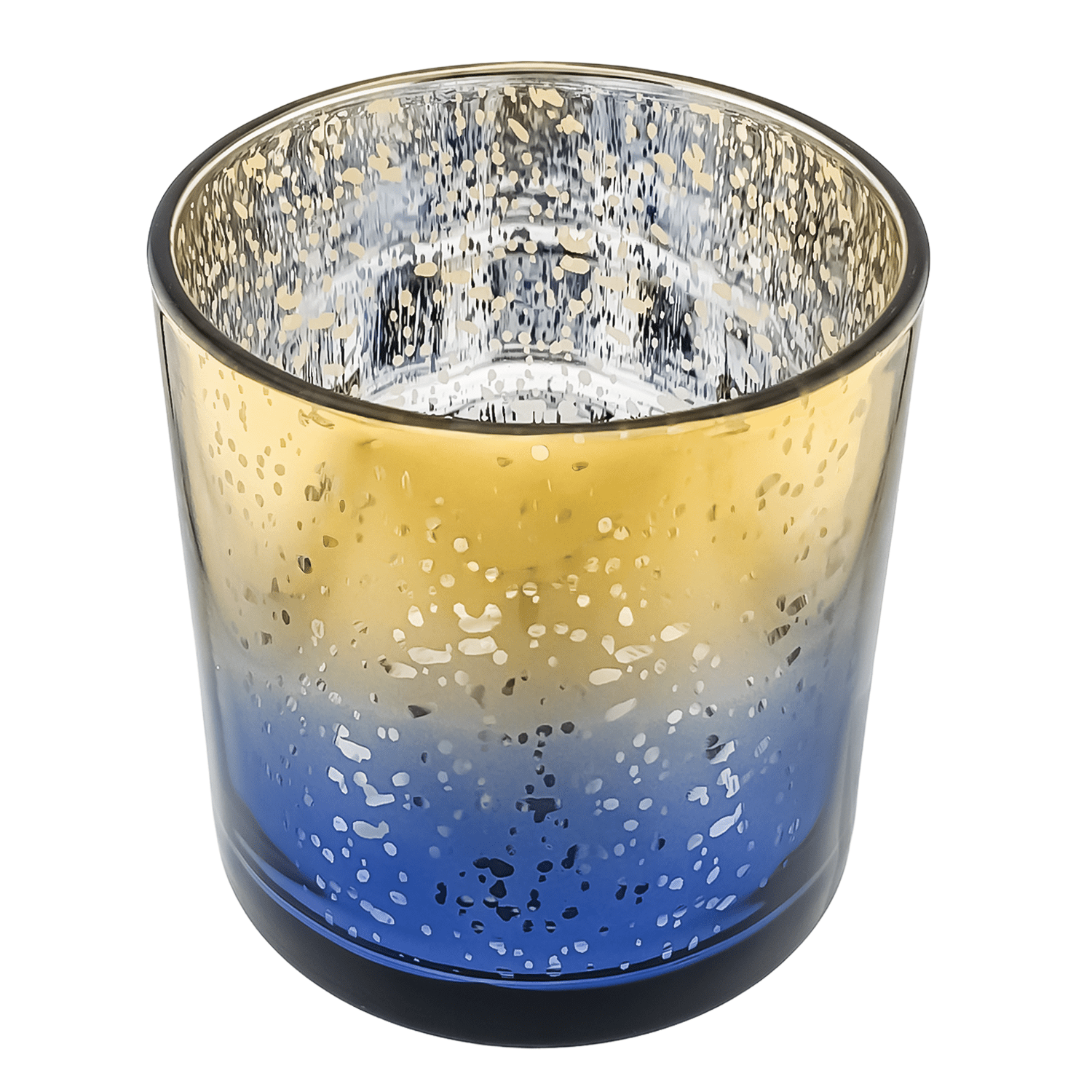 EOL - 560ml - Mónaco Vaso de vidrio para velas - Frasco Dorado y Azul con Salpicaduras Metálico