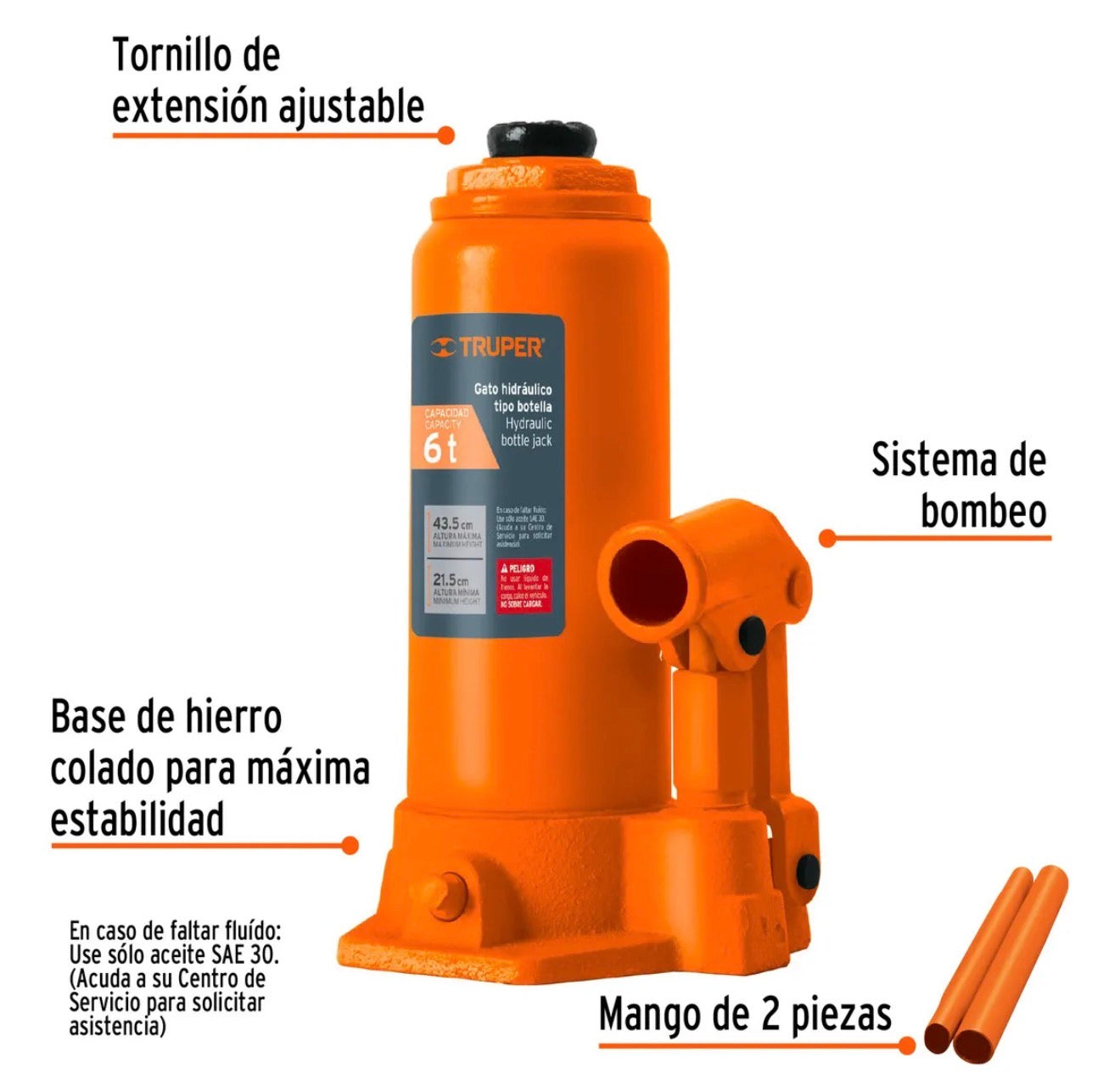 Gato hidráulico tipo botella Truper 6 toneladas