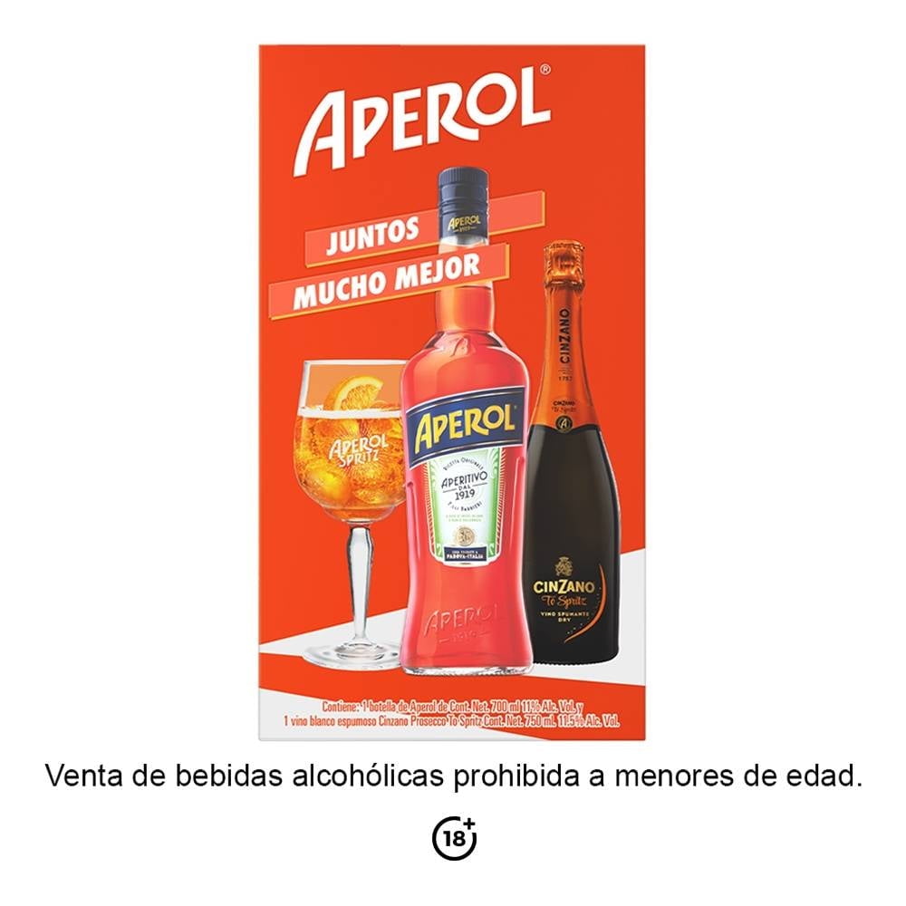 Licor de hierbas Aperol 700 ml + Cinzano To Spritz 750 ml