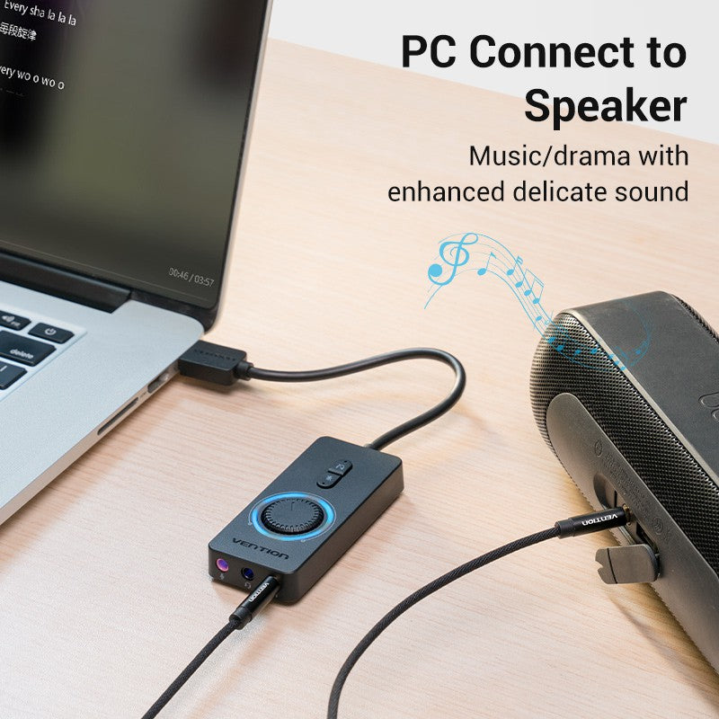Vention Tarjeta De Sonido USB Externo Estéreo Adaptador Con Control De Volumen