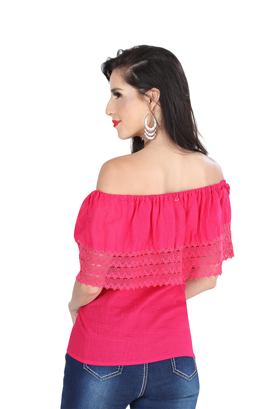 Camisa Casual de Mujer México Artesanal Bordada Artesanal en 100% Algodón Color Rosa 601307