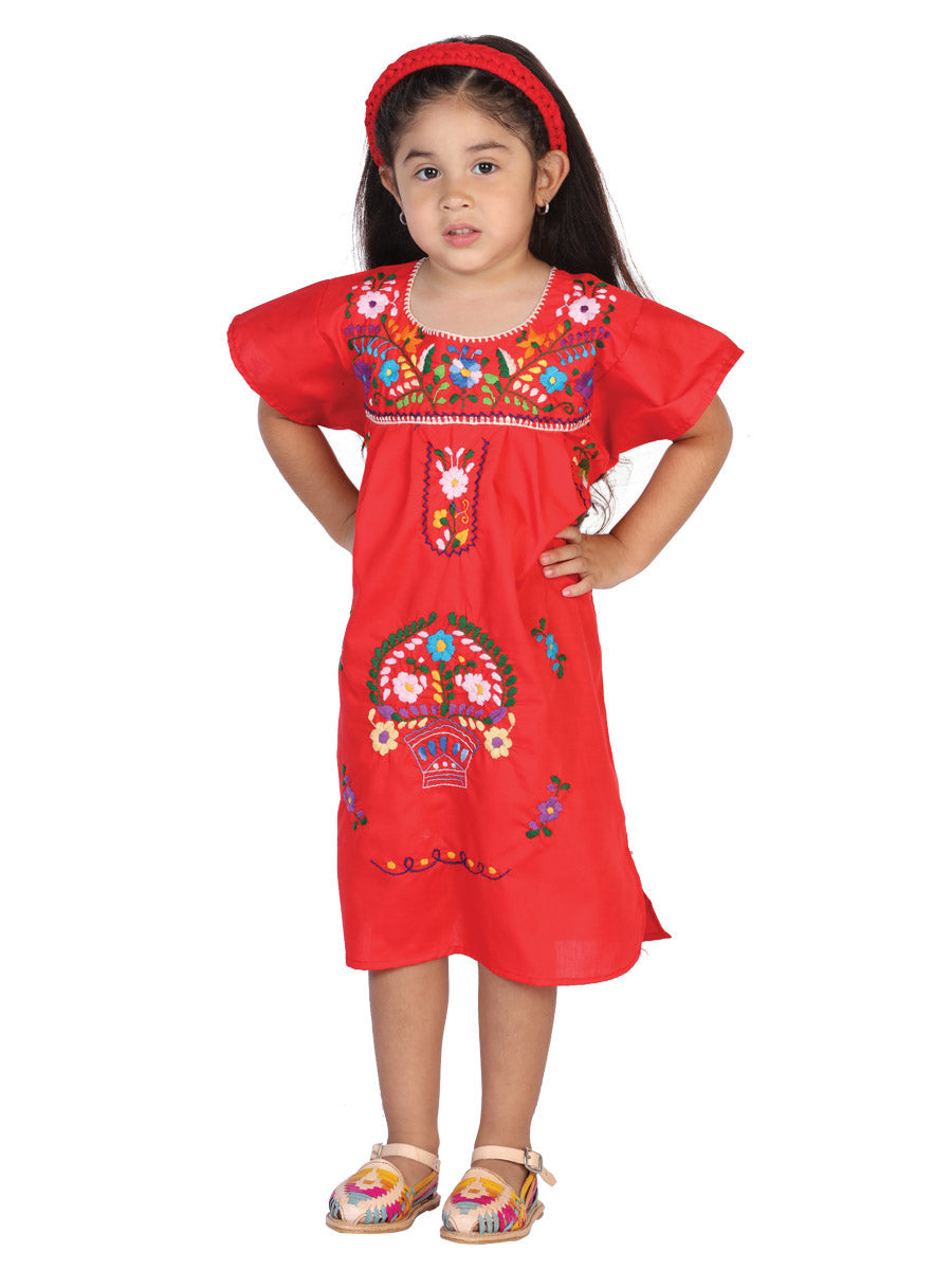 Vestido de Niña México Artesanal en 50% Algodón 50% Poliéster Color Rojo 601629