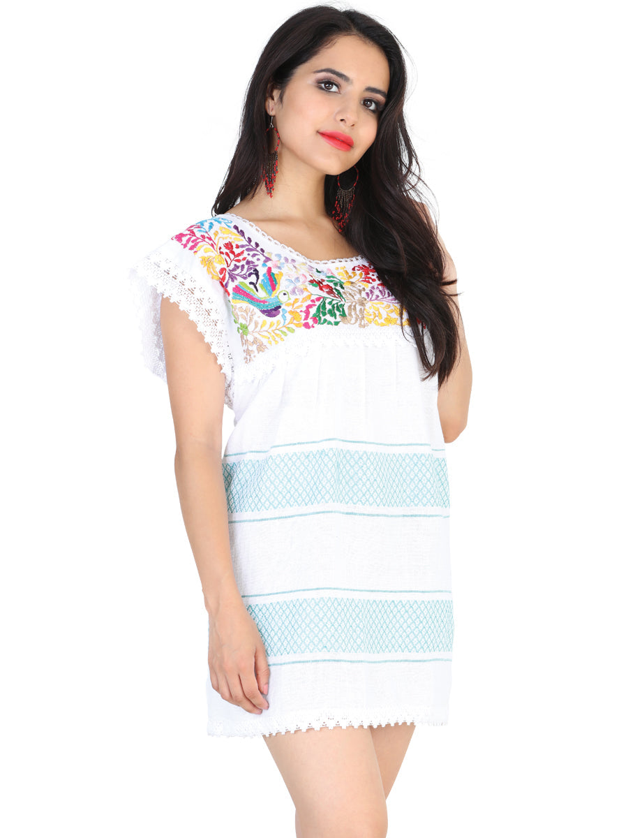 Camisa Casual de Mujer México Artesanal Bordada Artesanal en 50% Algodón 50% Poliéster Color Blanco 601969