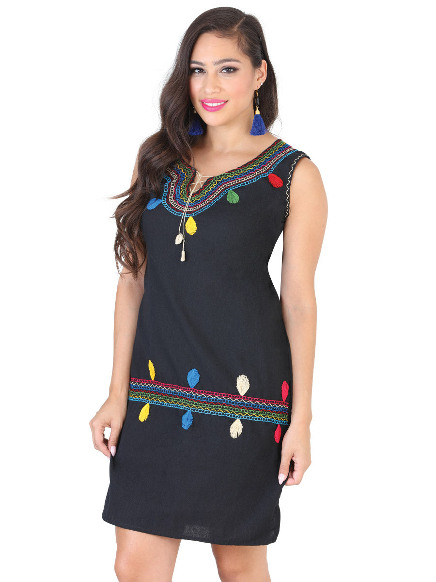 Vestido de Mujer México Artesanal Bordada Artesanal en 50% Algodón 50% Poliéster Color Negro 601980