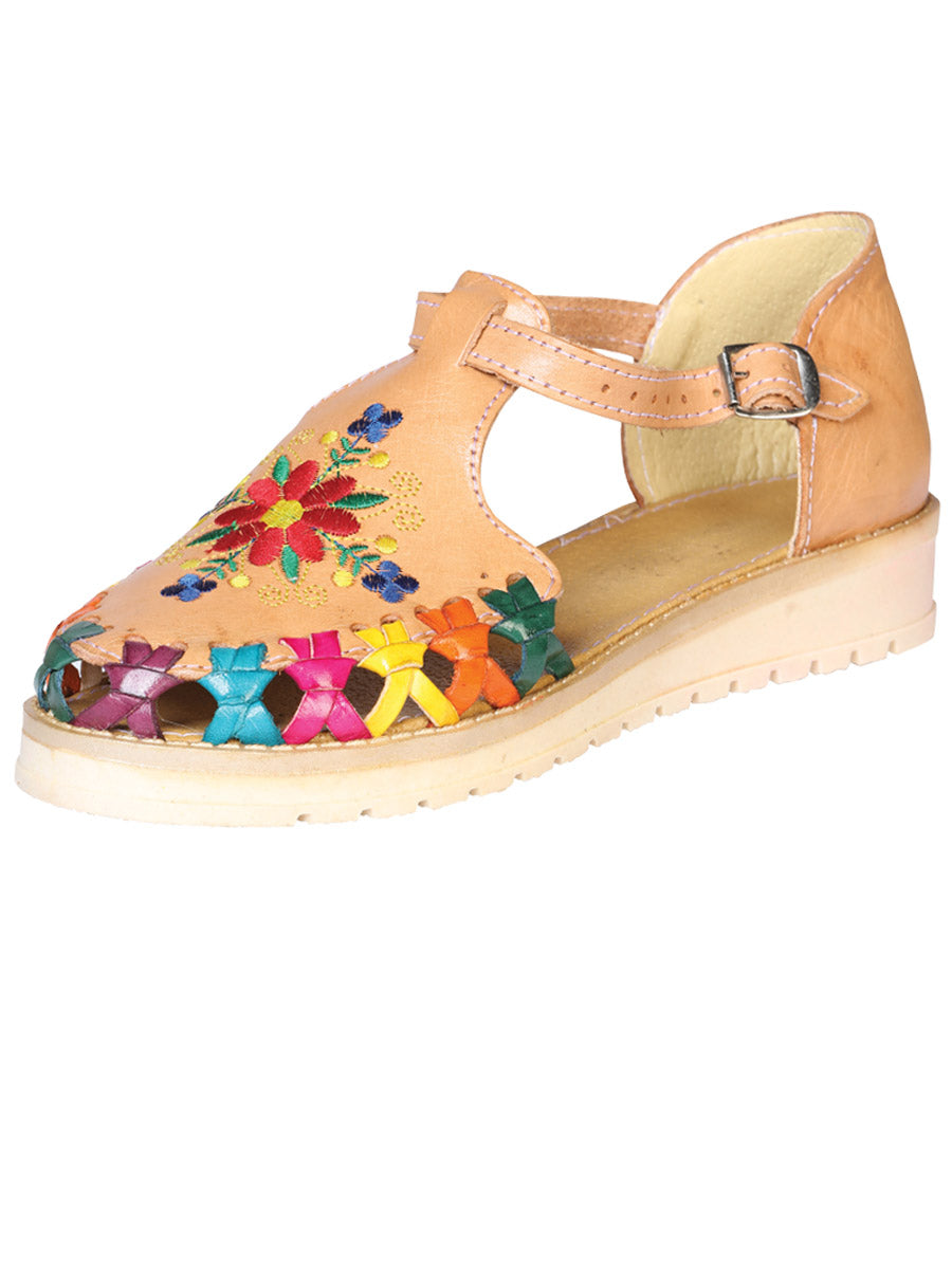 Huarache Mocasín de Mujer México Artesanal Bordada Artesanal en Piel Color Natural 602362