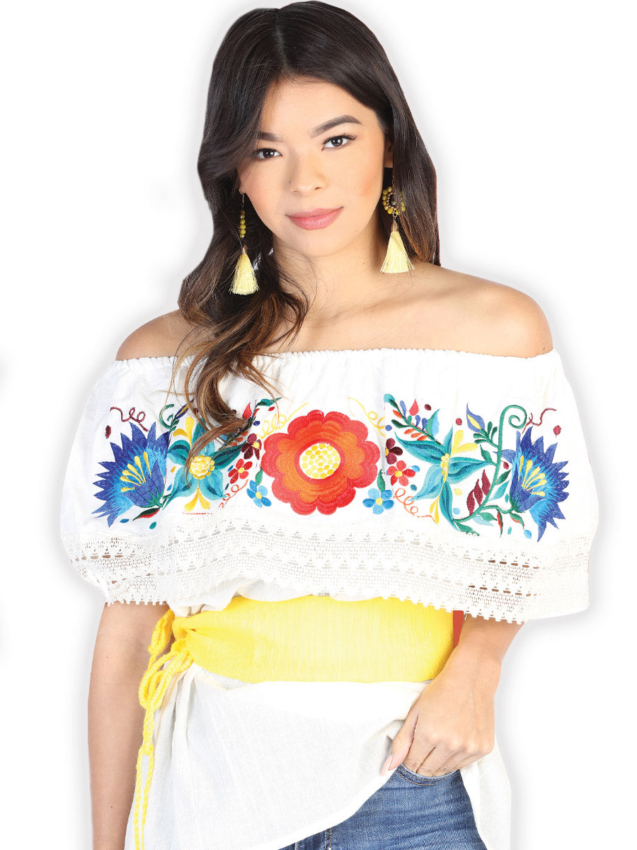 Camisa Casual de Mujer México Artesanal Bordada Artesanal en 50% Algodón 50% Poliéster Color Beige 602474