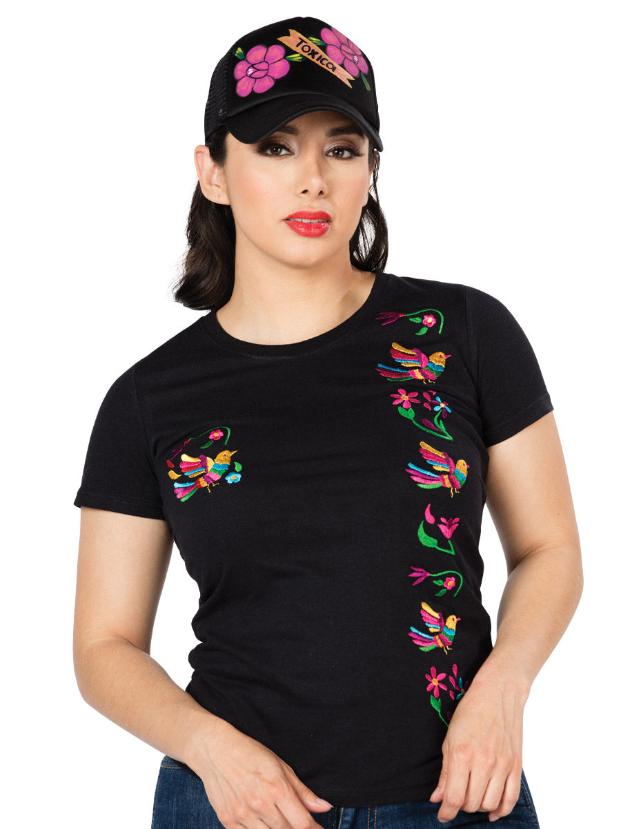 Playera de Mujer México Artesanal LCX10 Bordada Artesanal Color Negro 602758