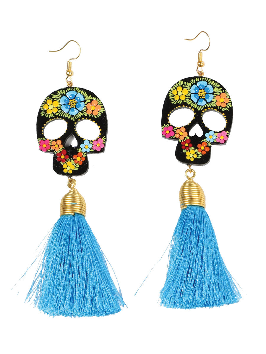 Aretes Artesanales México Artesanal Madera/hilo Artesanal Color Azul 602943