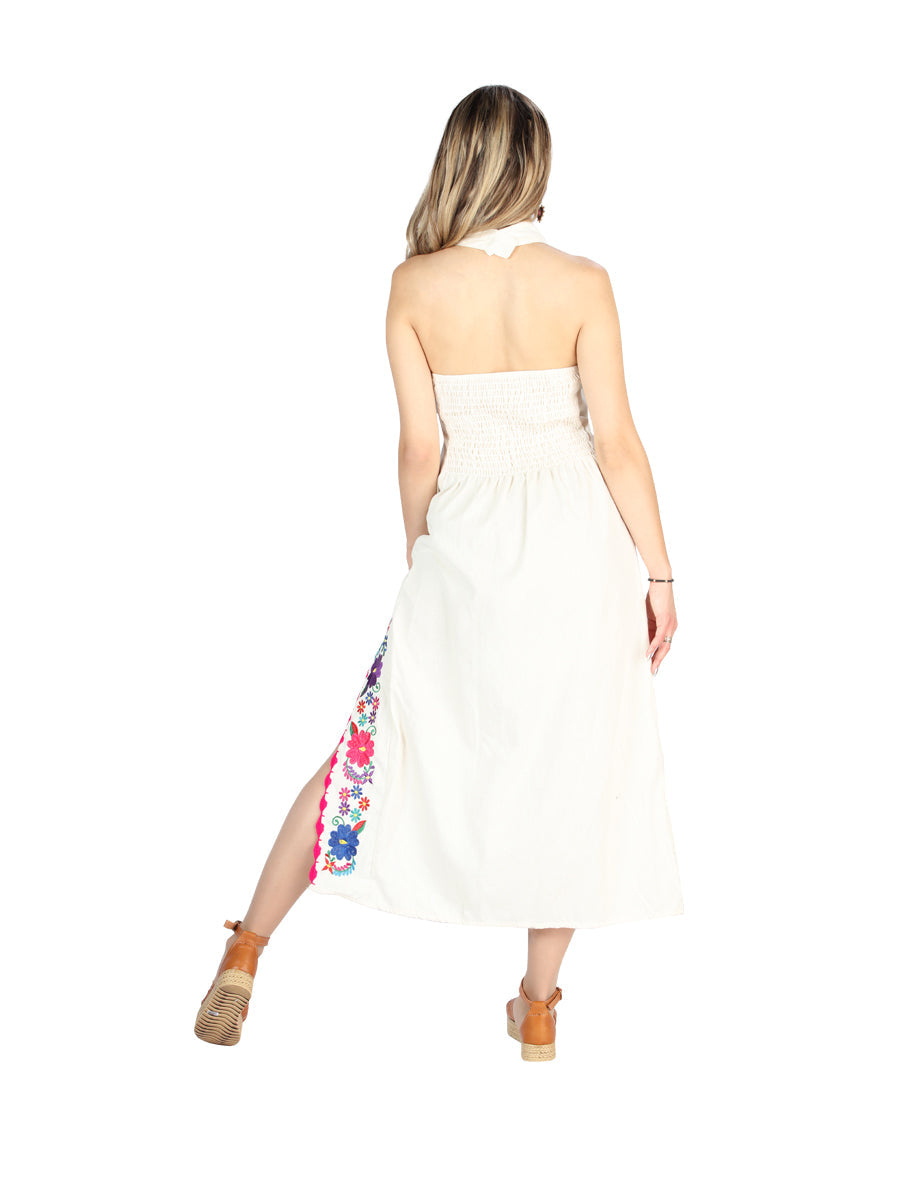 Vestido de Mujer El General Bordada Charro Artesanal en 100% Algodón Color Beige 604055