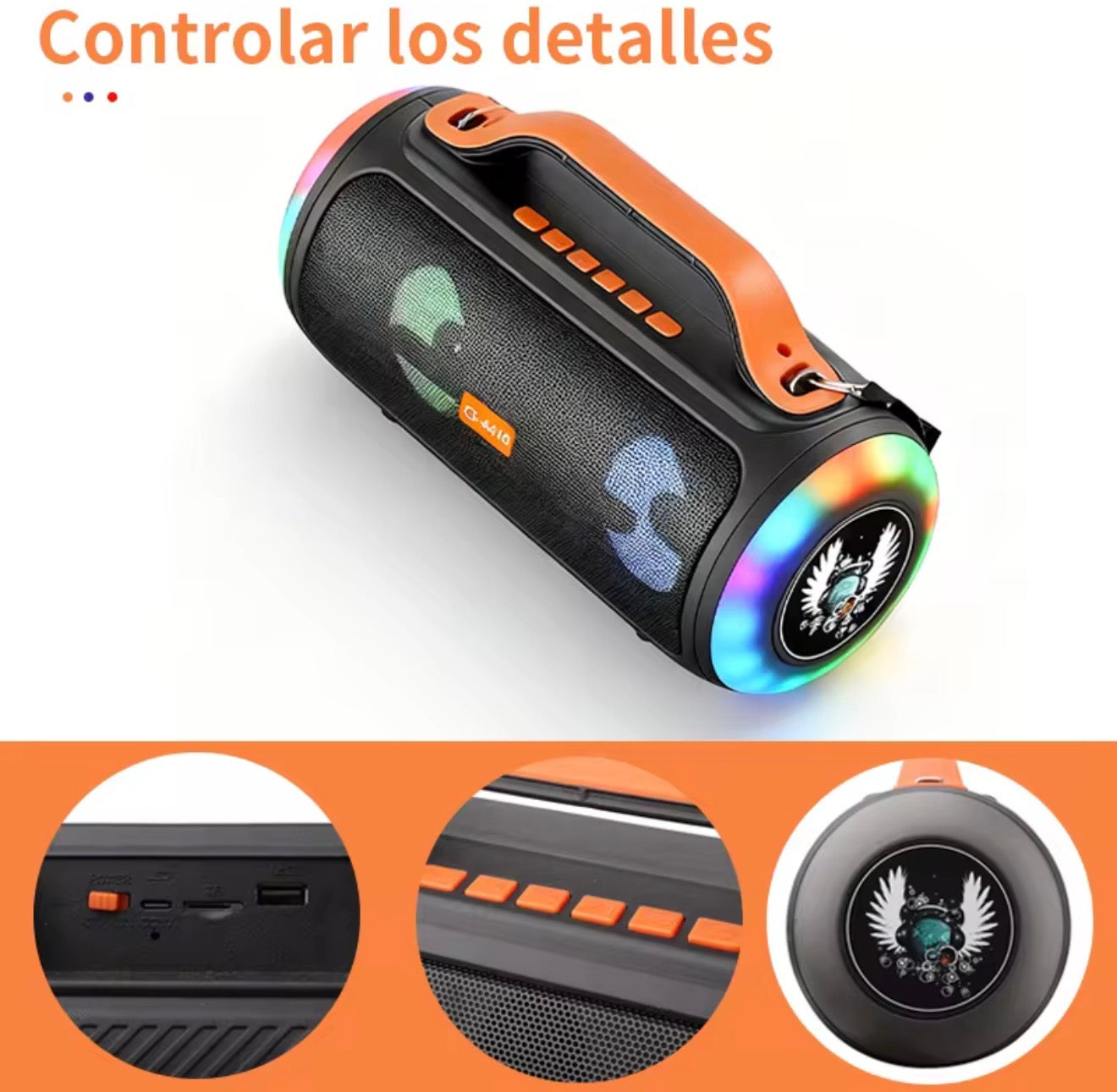 Bocina Bluetooth portátil con luces LED
